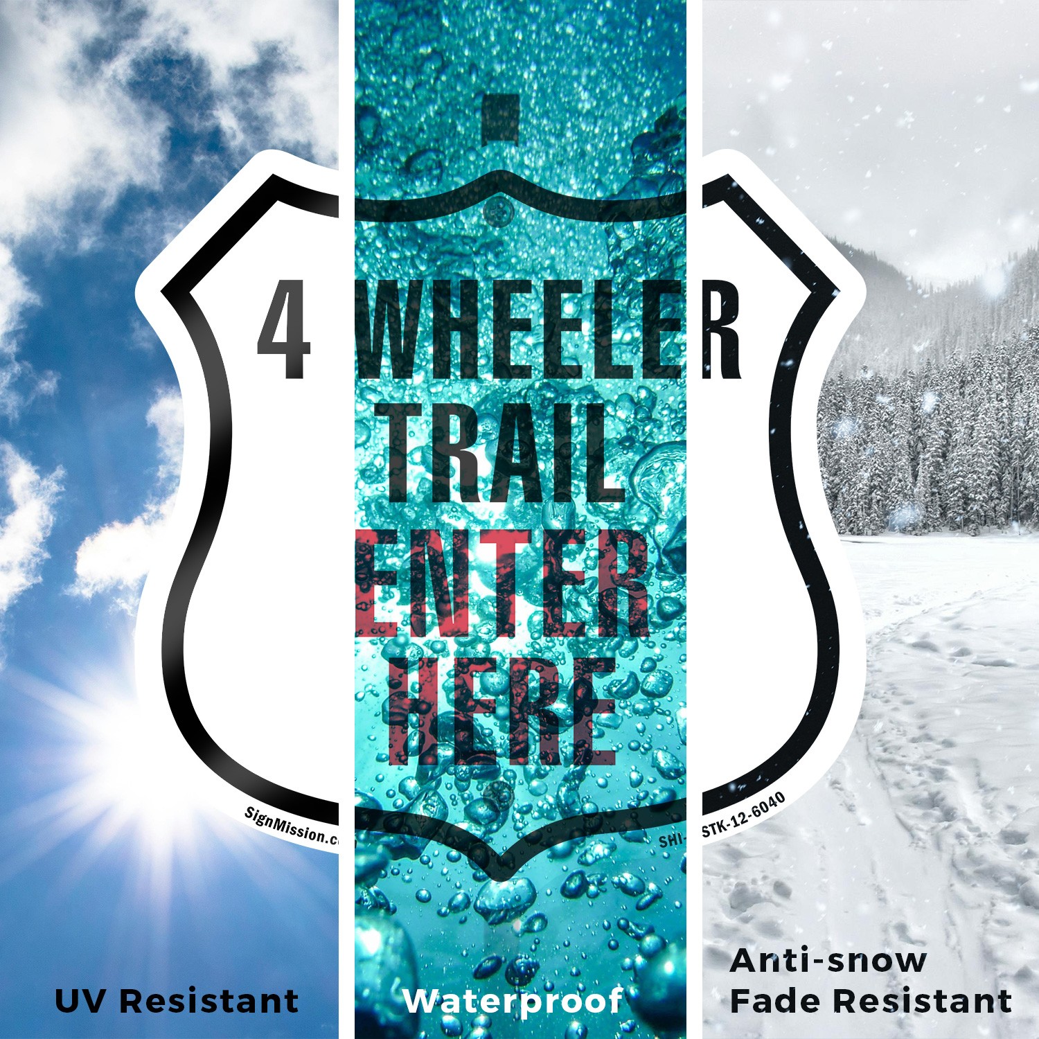 4-Wheeler Trail Enter here Shield Shaped Sign With Stake Made in the USA