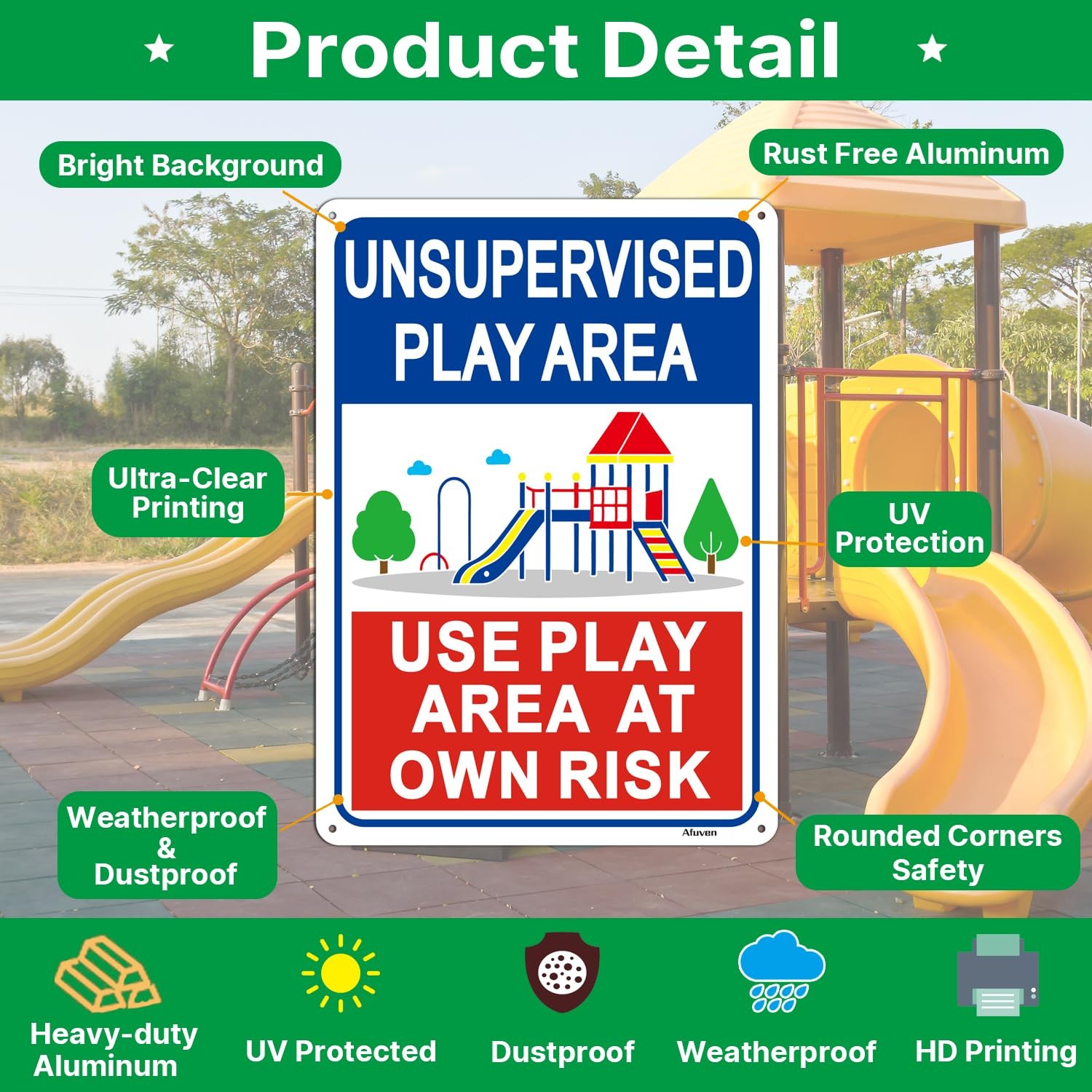 2 PCS Unsupervised Play Area At Own Risk Sign 14×10 Inch Rust Free Aluminum