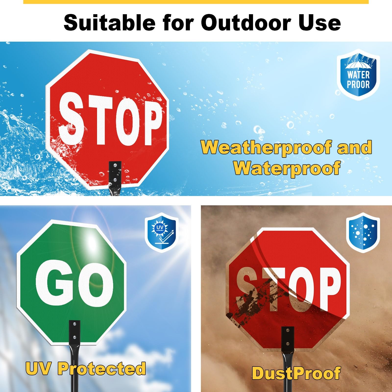 Stop Go Sign with Metal Handle13 x 13 Inches « Stop – Go » Double Sided PaddleR…