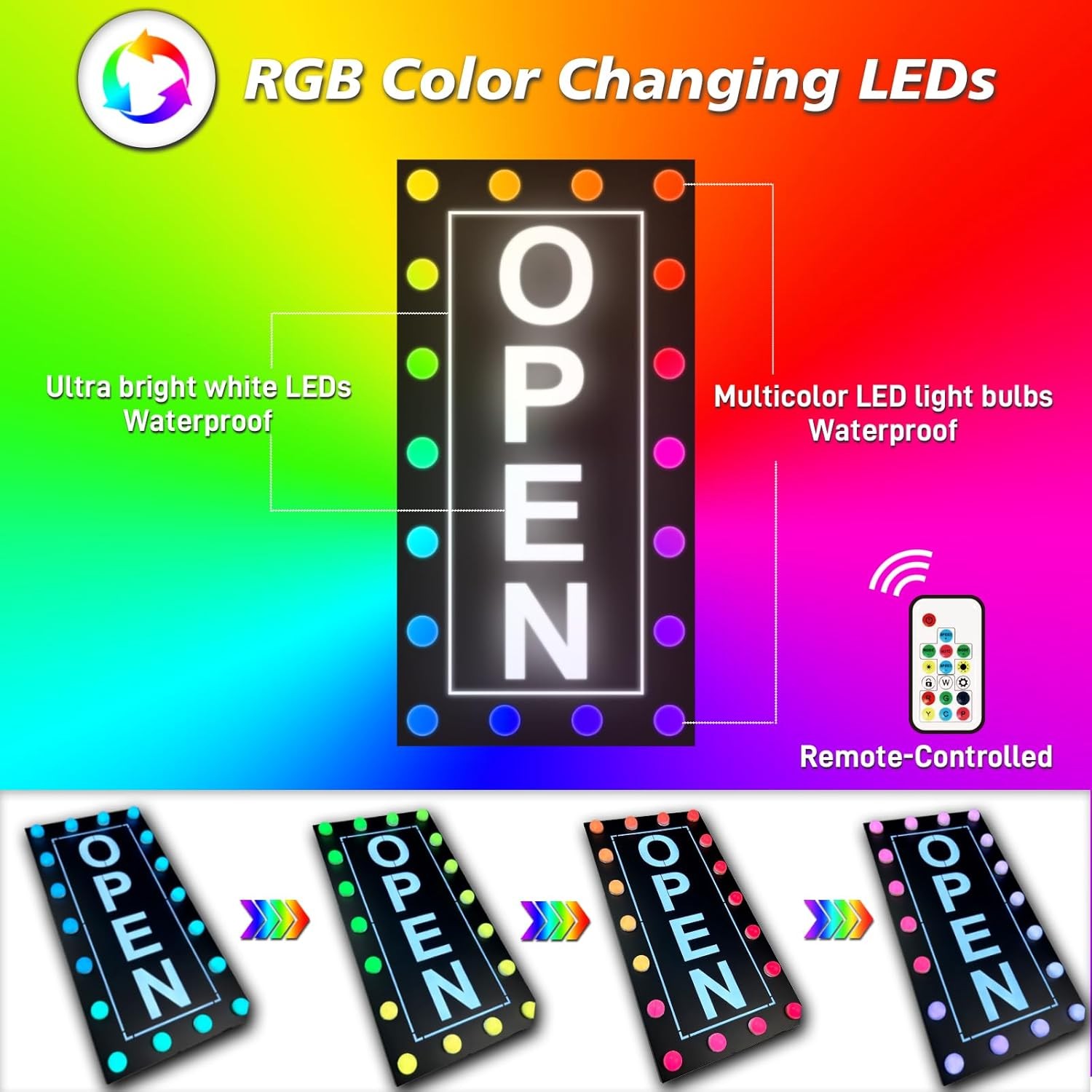 Outdoor Waterproof LED Open Sign RGB Color Changing