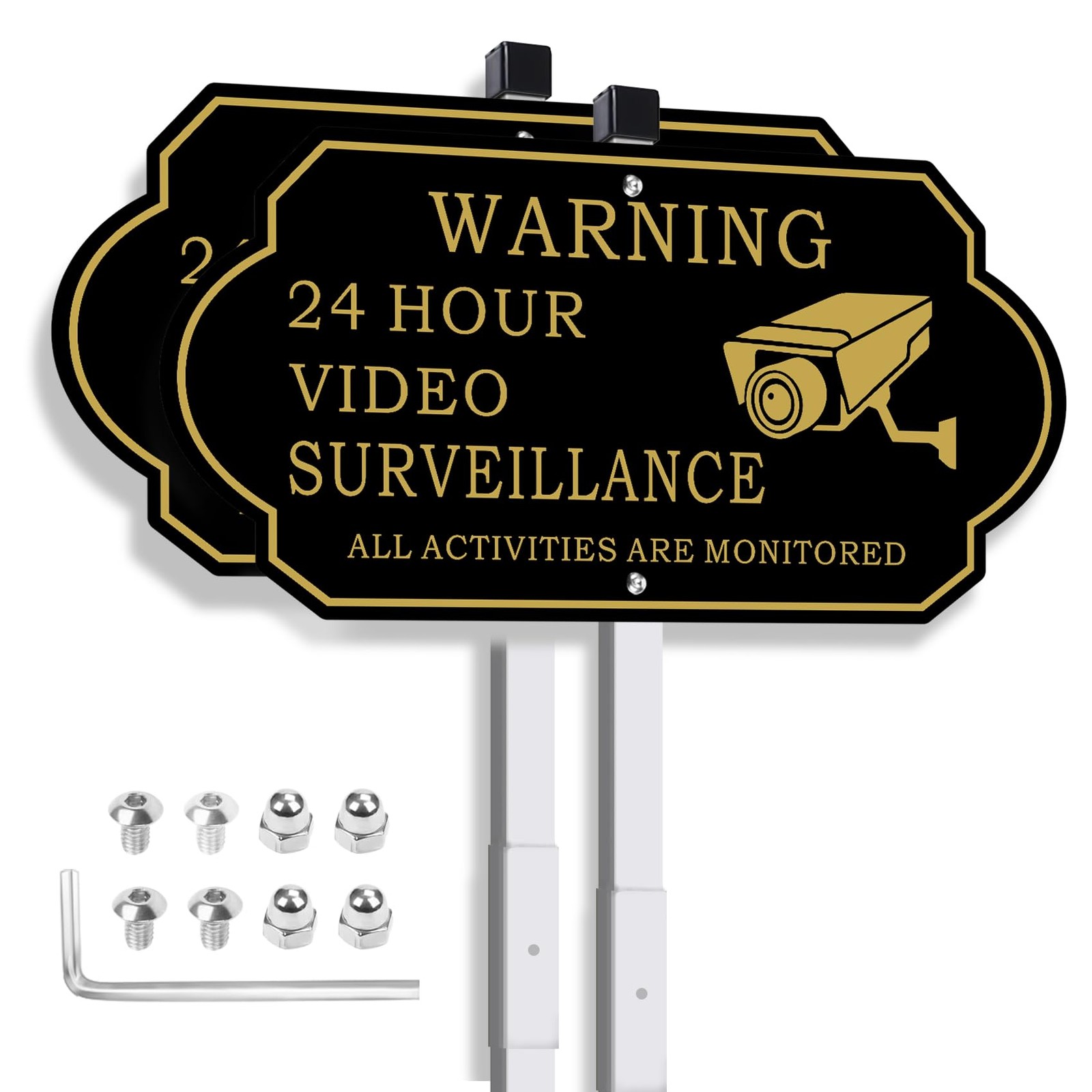 2 PCS 14×7 Inch Video Surveillance Sign With 28 Inch Stake Aluminum Security