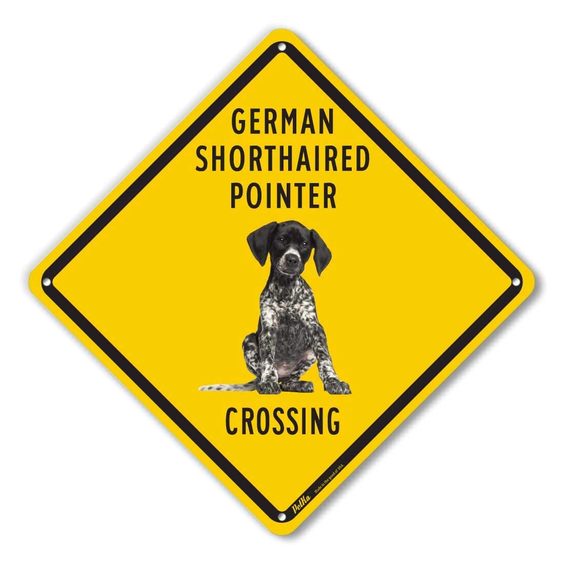 « German Shorthaired Pointer Crossing (Yellow Back) » Aluminum Sign, 10&Prime; x 10&Prime;