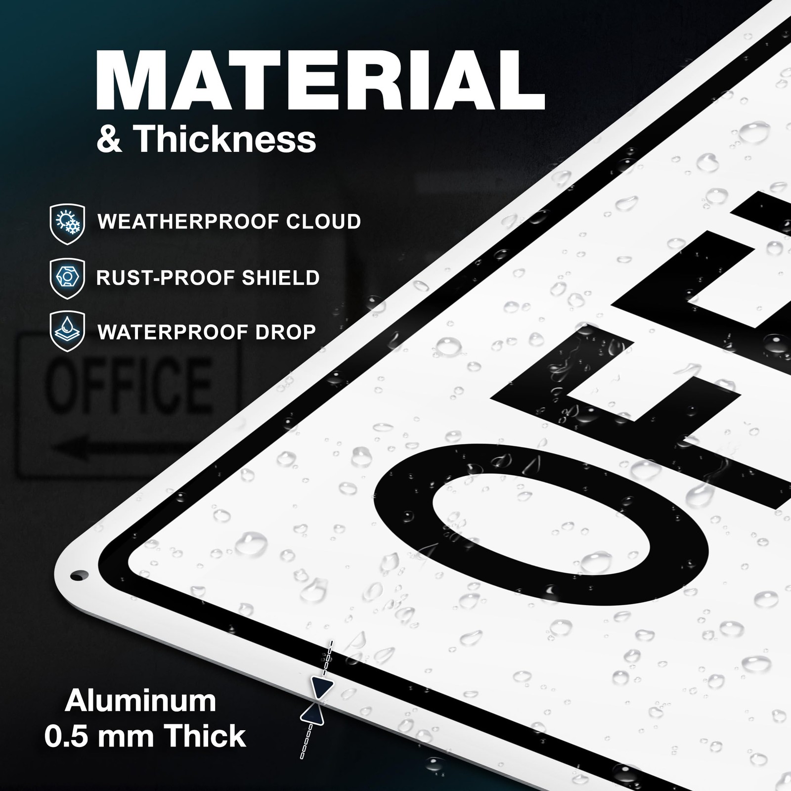 Office Sign with Left Arrow, 8×12 Reflective Aluminum, Pre-Drilled