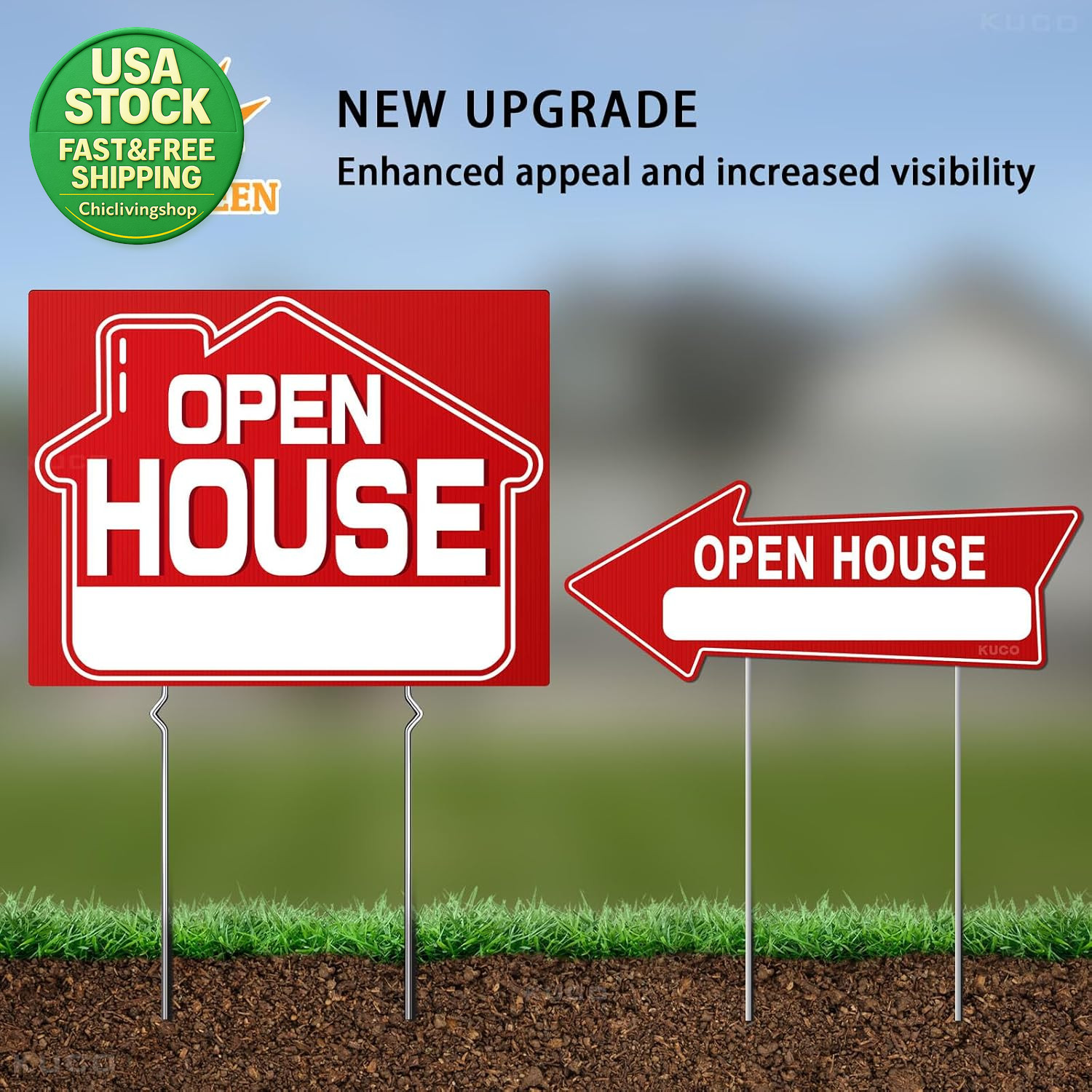Open House Signs Kit 45 Pcs with Flag Directional Arrows Balloons for Real