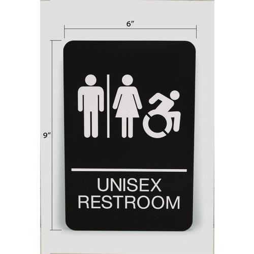 Headline Sign ADA Sign, Unisex Restroom, 6 x 9, Black Face, White Graphics