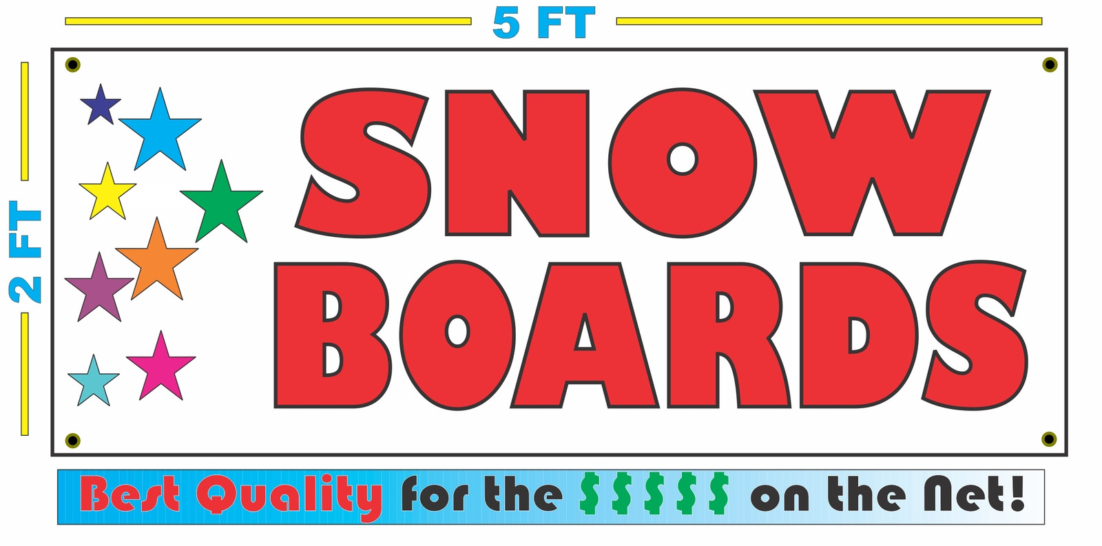 SNOW BOARDS w Multi Colored Stars Banner Sign NEW 2X5