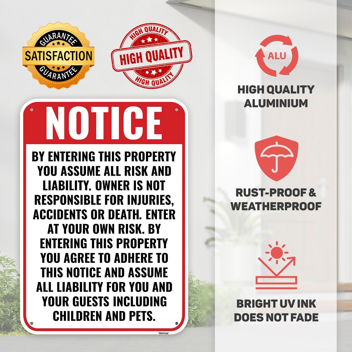 1PC Enter at Own Risk Sign, 14 X 10 Inches – Aluminum – Not Responsible for A…