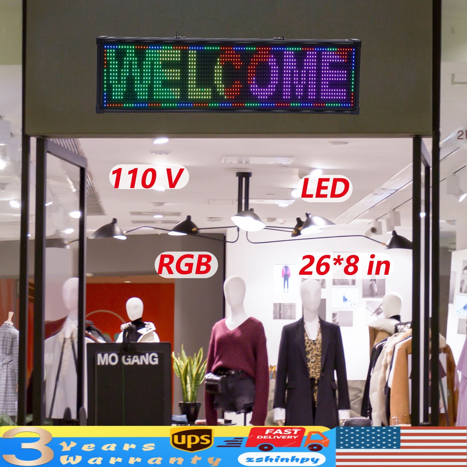 26&Prime;x8&Prime; LED Advertising Sign Programmable Scrolling Display Board Full Color