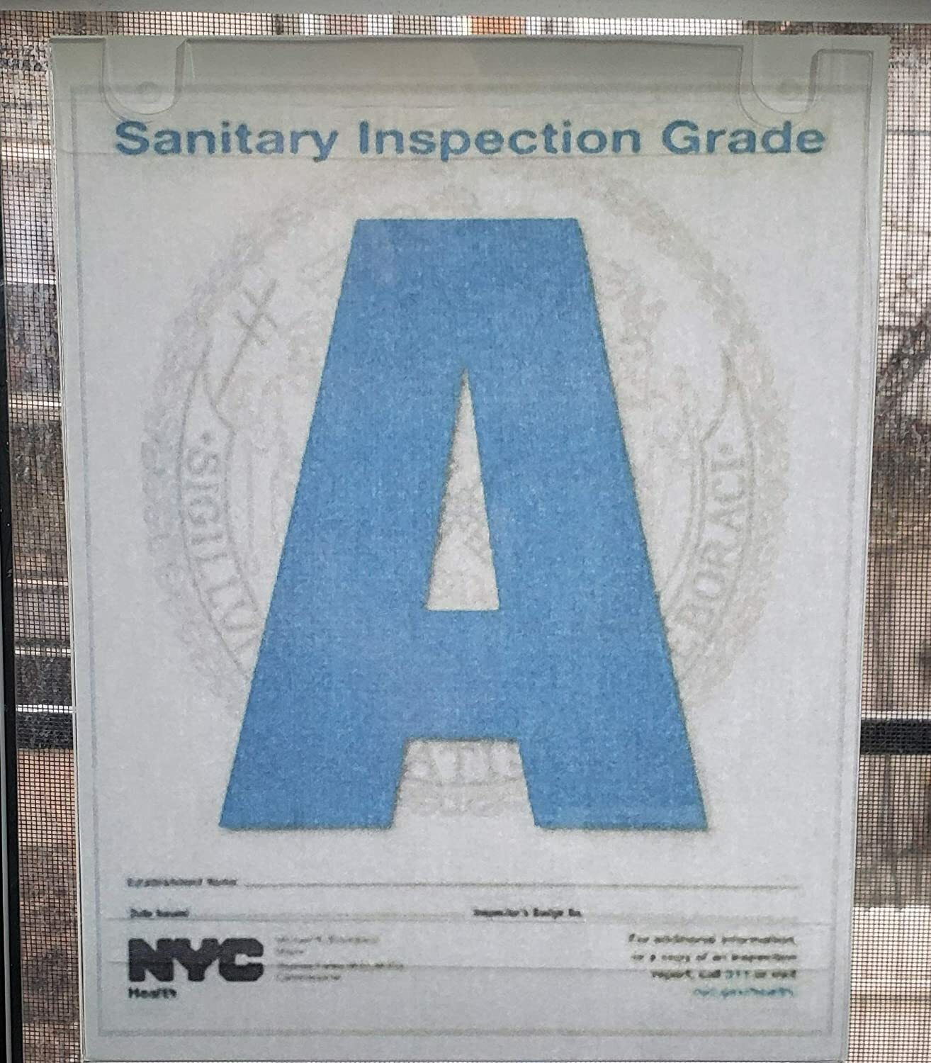NYC Restaurant Letter Grade Frame (Size 8.5×11)- -REF24-1027