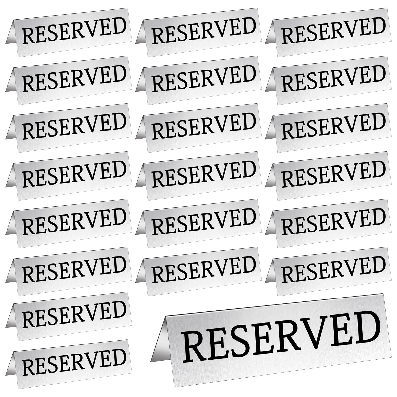 24 PCS Metal Reserved Table Signs Silver Double Sided Tent Seat 5.91×3.15