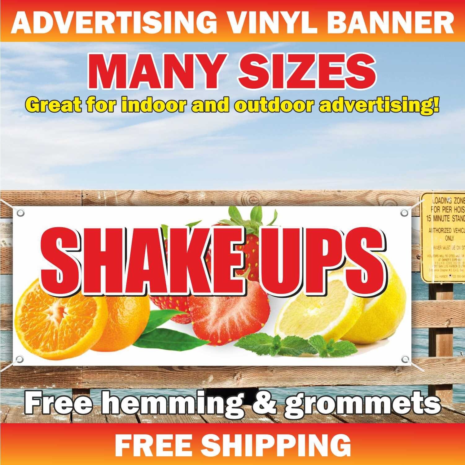 SHAKE UPS Advertising Banner Vinyl Sign Fruits FRESH SQUEEZED Juice Drink