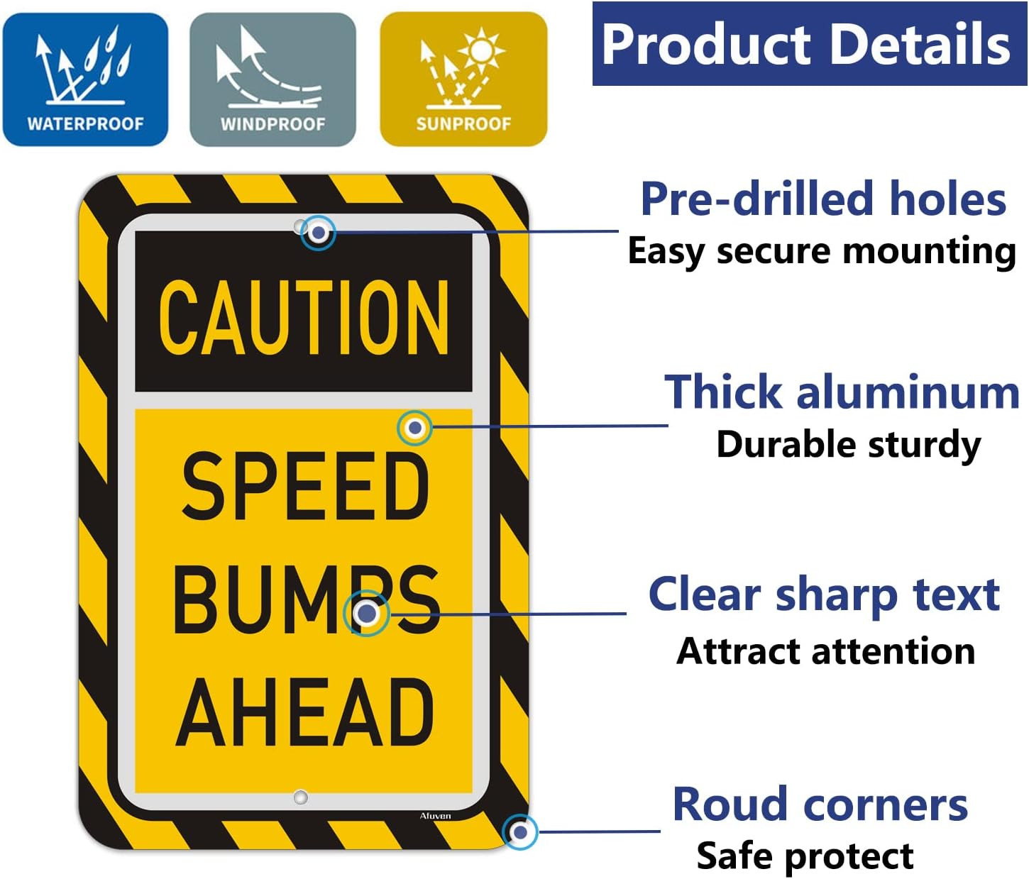 Speed Bumps Ahead Signs – 2 Pack Reflective Metal, 18&Prime;x12&Prime;, Rust Free