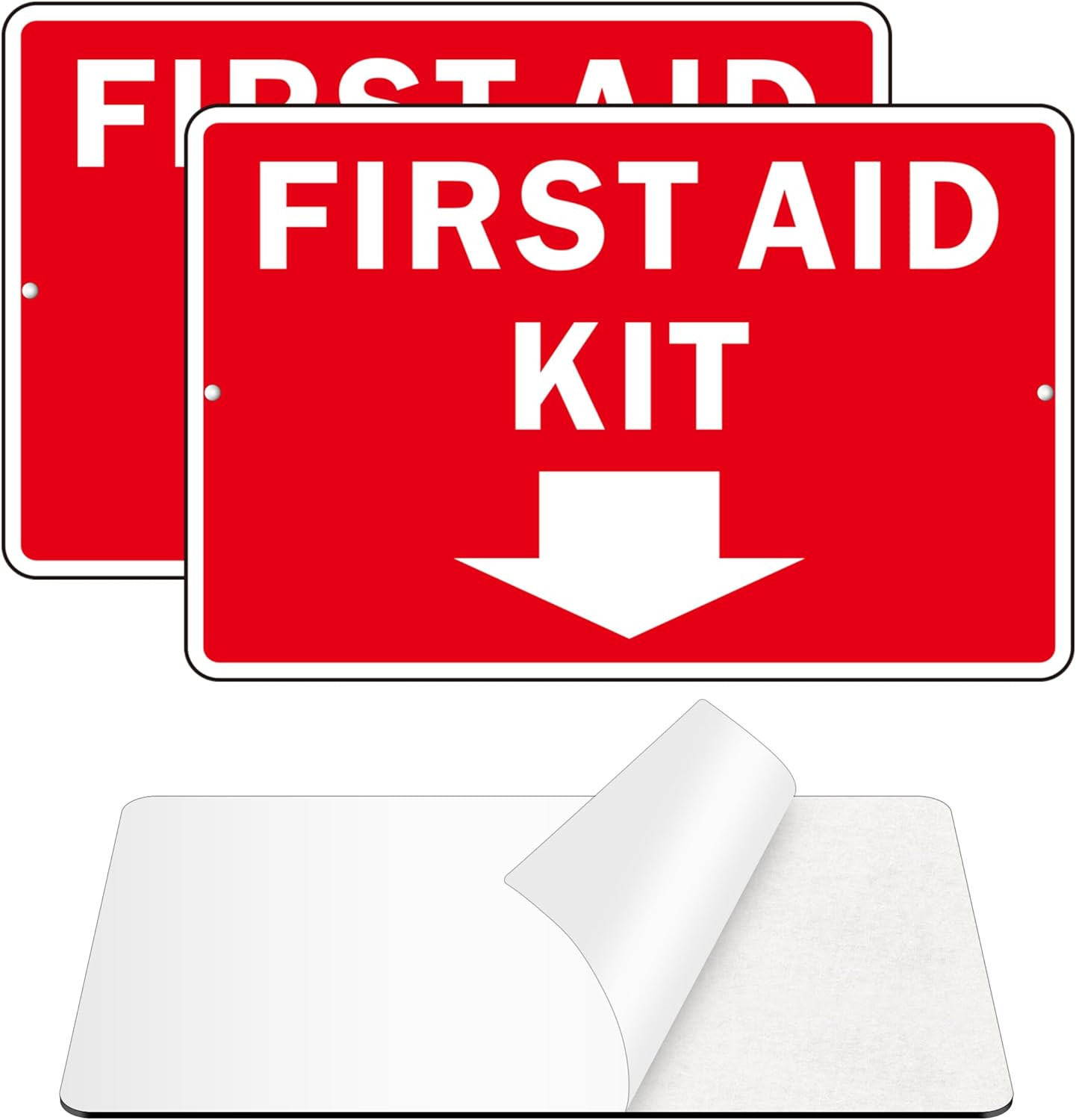 , (2 Pack) Self Adhesive First Aid Kit Sign for Wall, Aluminum Metal Signs with