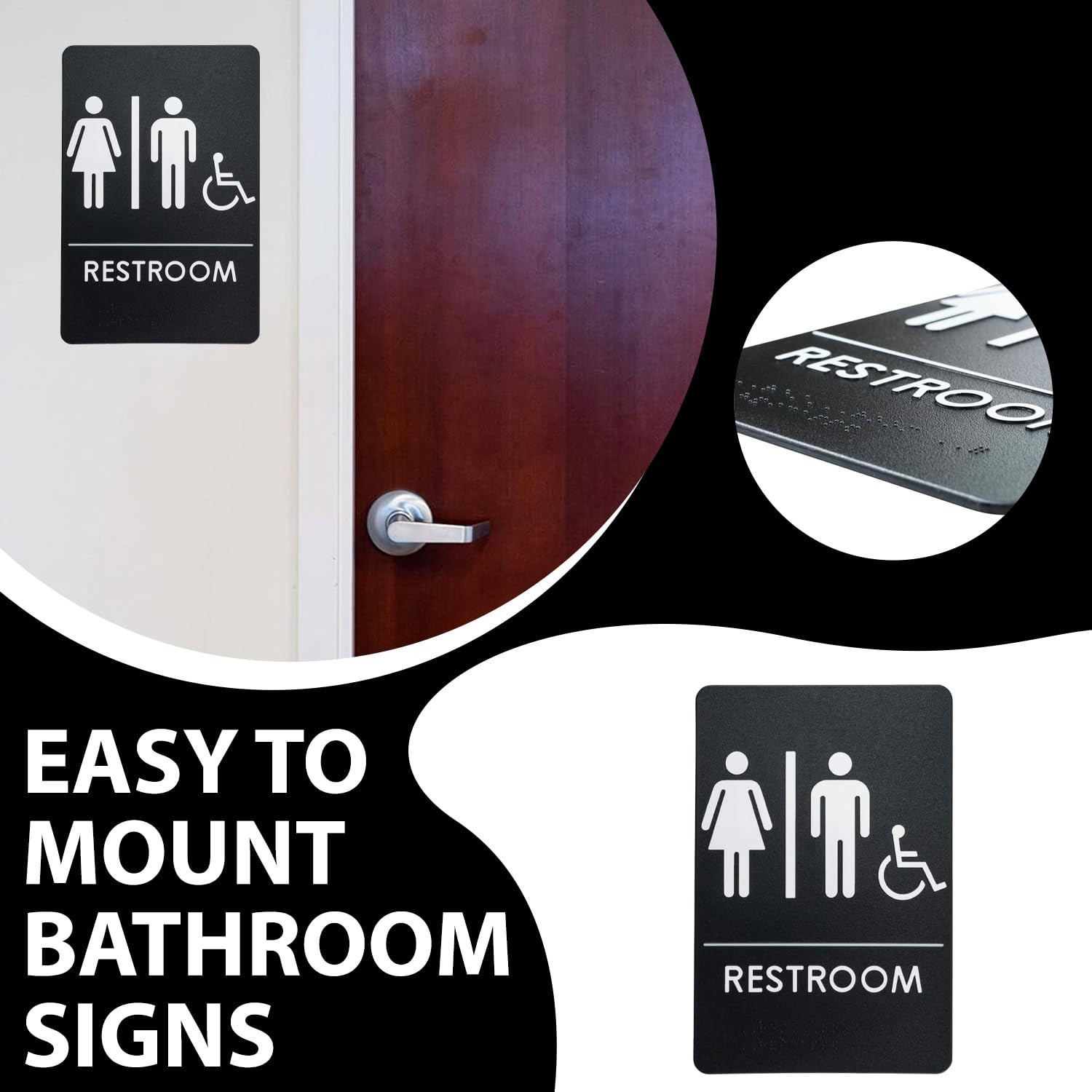 USA Made – Men&rsquo;s and Women&rsquo;s Restroom Signs Small Signage, Black Handi-Unisex