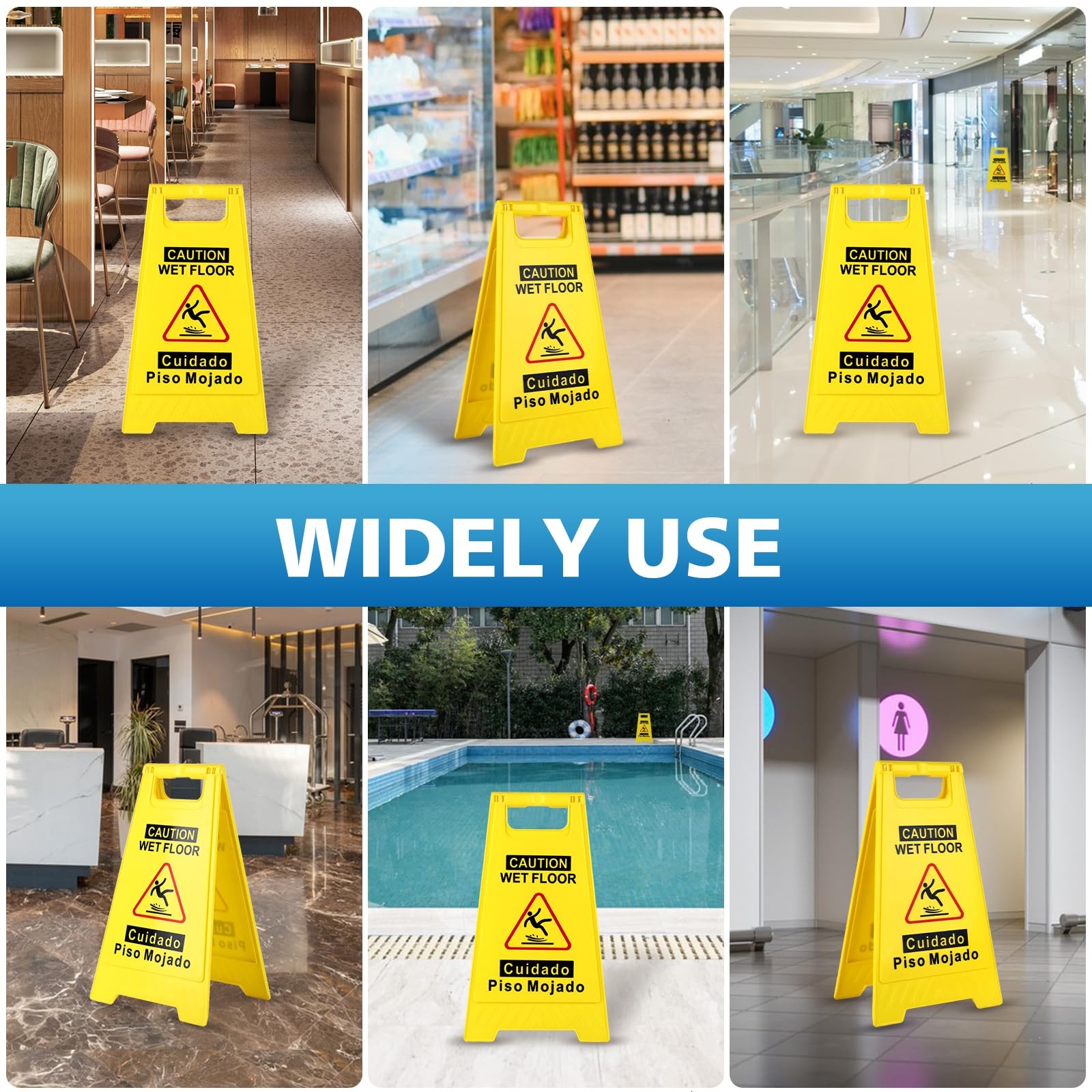 2-Pack Caution Wet Floor Sign,17.5&Prime; Height,Bright Yellow Double-Sided Folding…