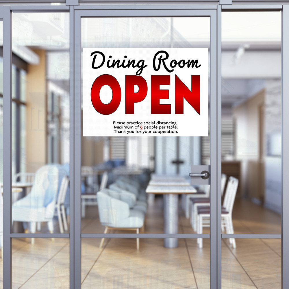 Dining Room Open 32&Prime; x 24&Prime; Perforated Removable Window Decal (Made in The USA)