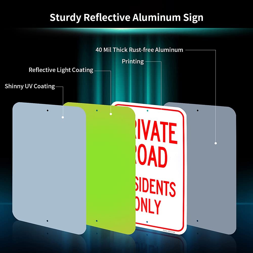 Large Reflective Aluminum Private Road Residents Only Sign 18×12 Inch 1 PCS Set