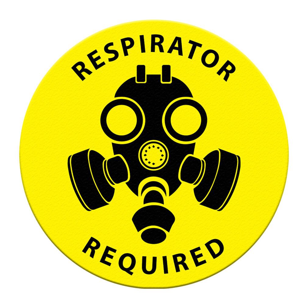 Floor Decals Respirator Required Yellow Anti-Slip Round Shape Signs Stickers