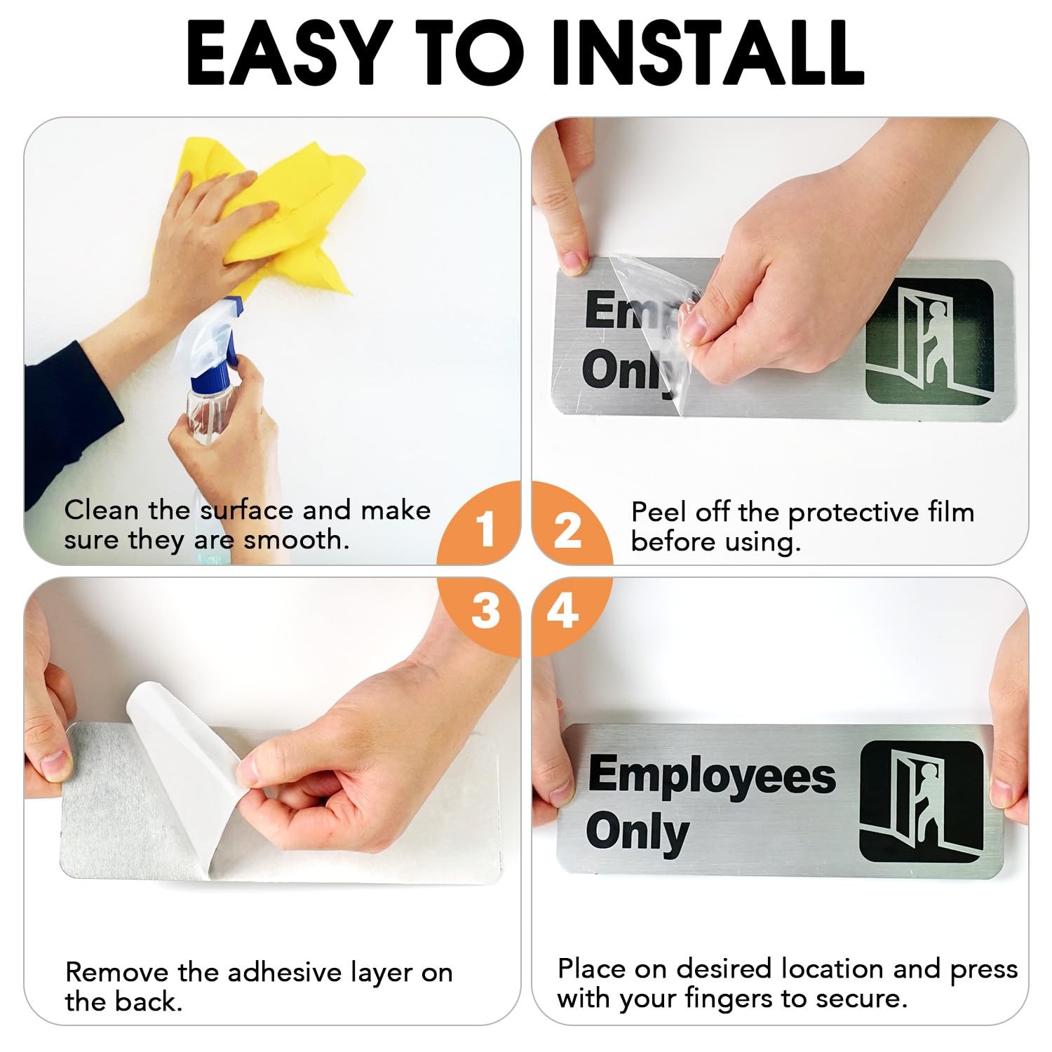 Faittoo Employees Only Sign, (4 Pack) 9 X 3 Inches Informative Rust Free Brus…