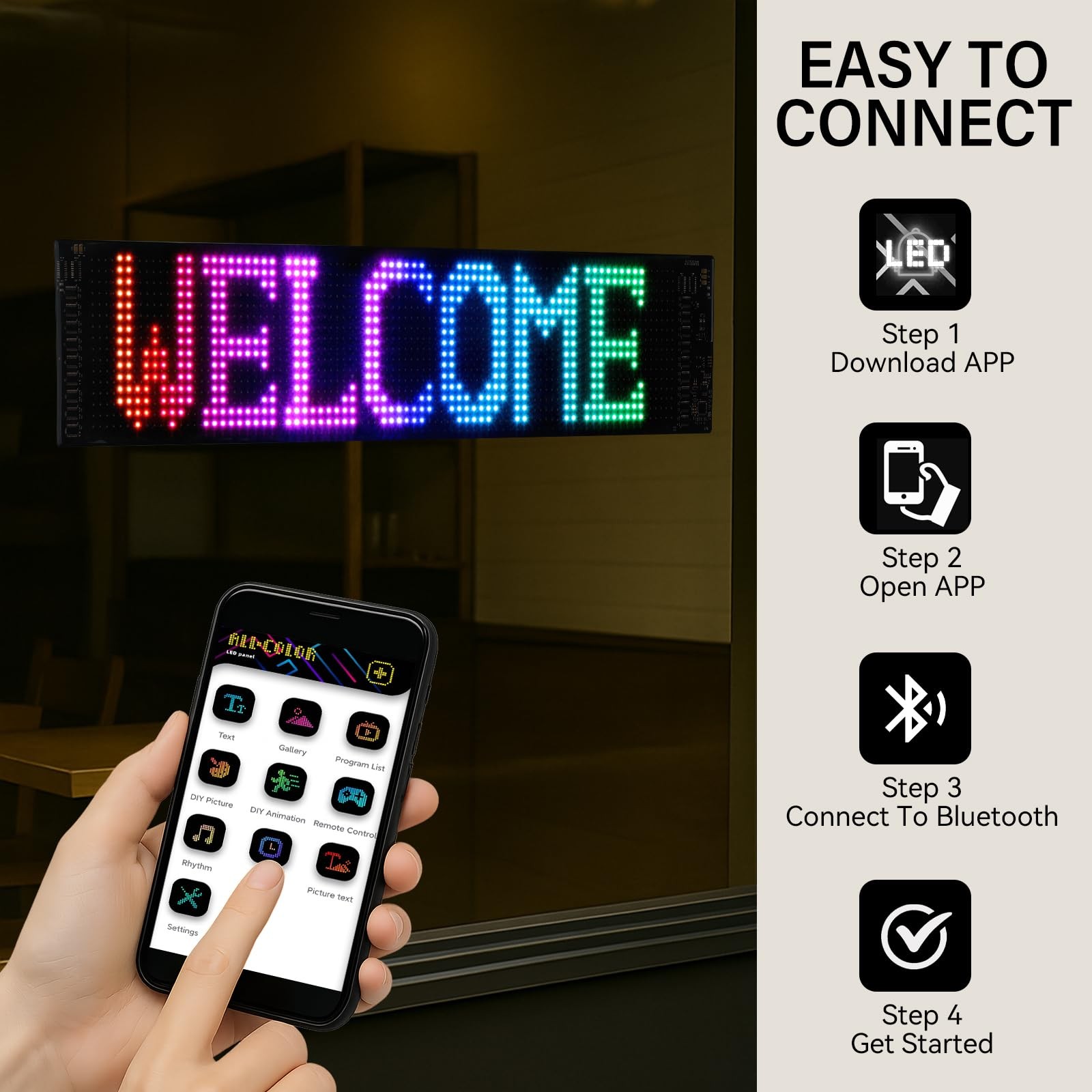 24 »x5 » Programmable LED Sign with Bluetooth Control, Flexible Scrolling LED Si