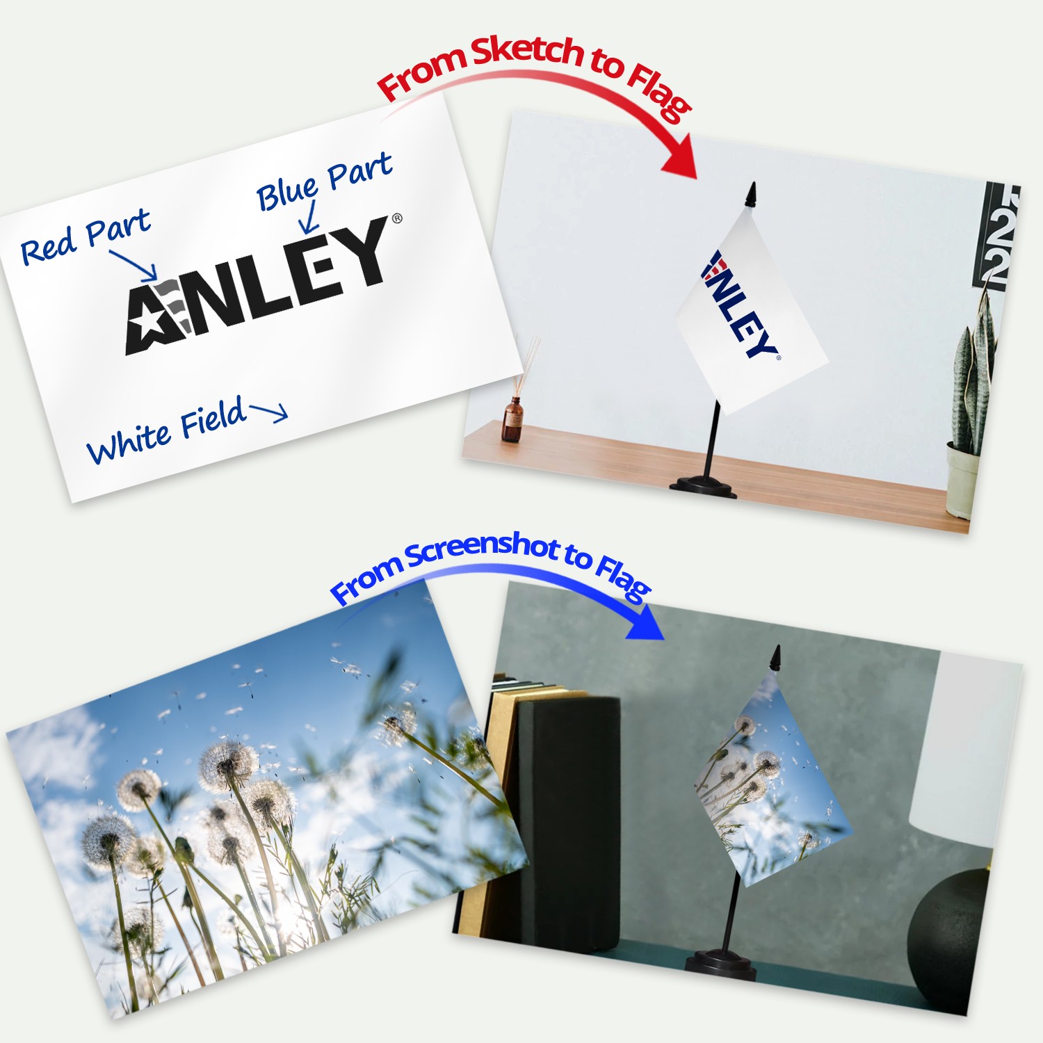 Anley Custom Desk Flag Set – Miniature Desktop Flag with 12&Prime; Solid Pole