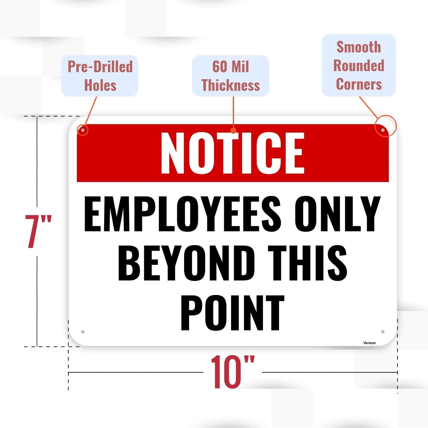 Employees Only Beyond This Point Sign – 2 Pack, 10 x 7 – Strong Aluminum Print