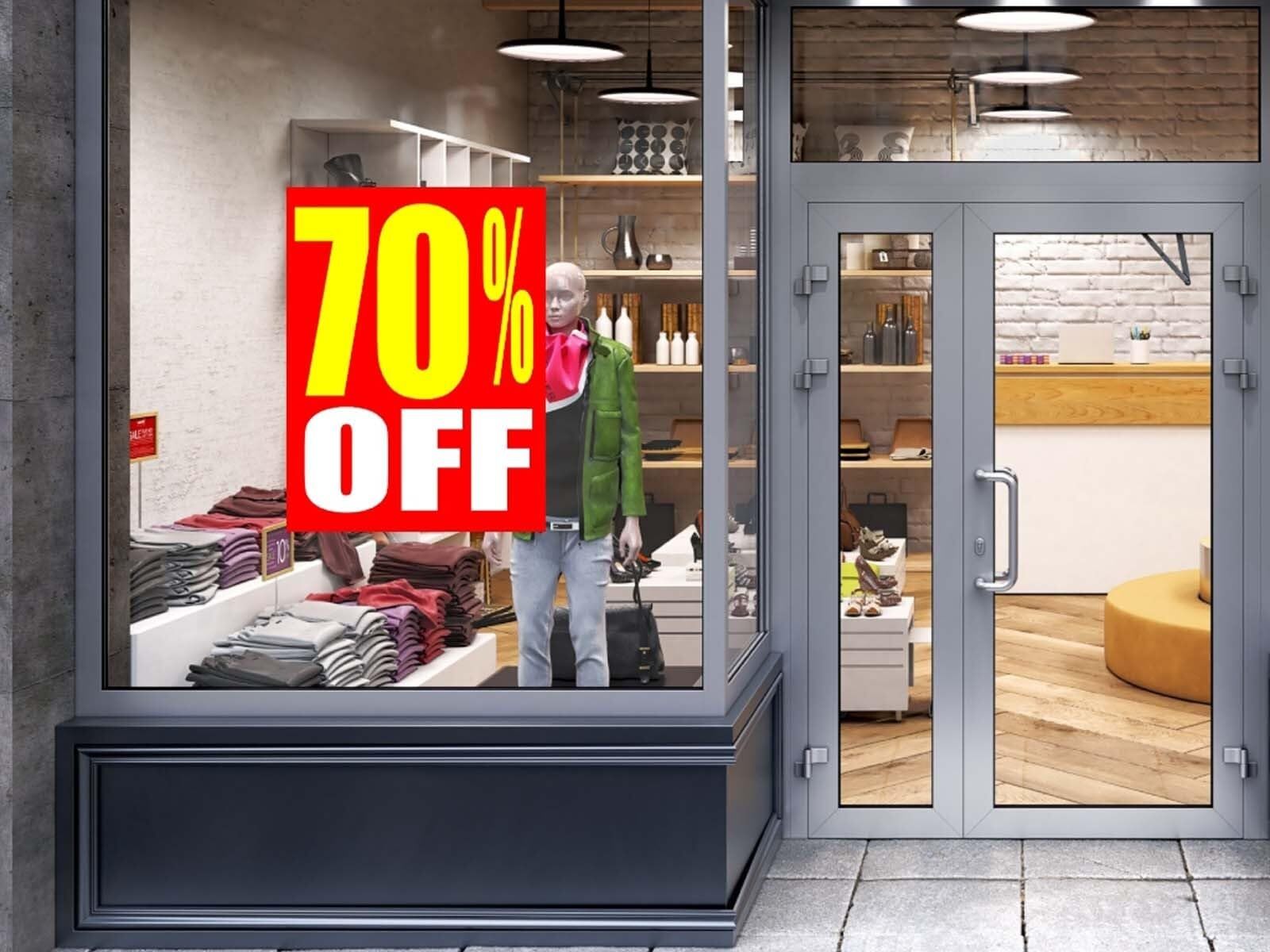 70 percent Off | Retail Window Display Sign | 18&Prime;W x 24&Prime;H