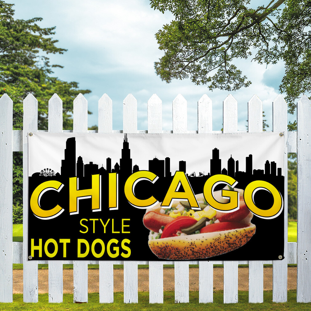 Vinyl Banner Multiple Sizes Chicago Style Hot Dog Restaurant Cafe Bar A Outdoor