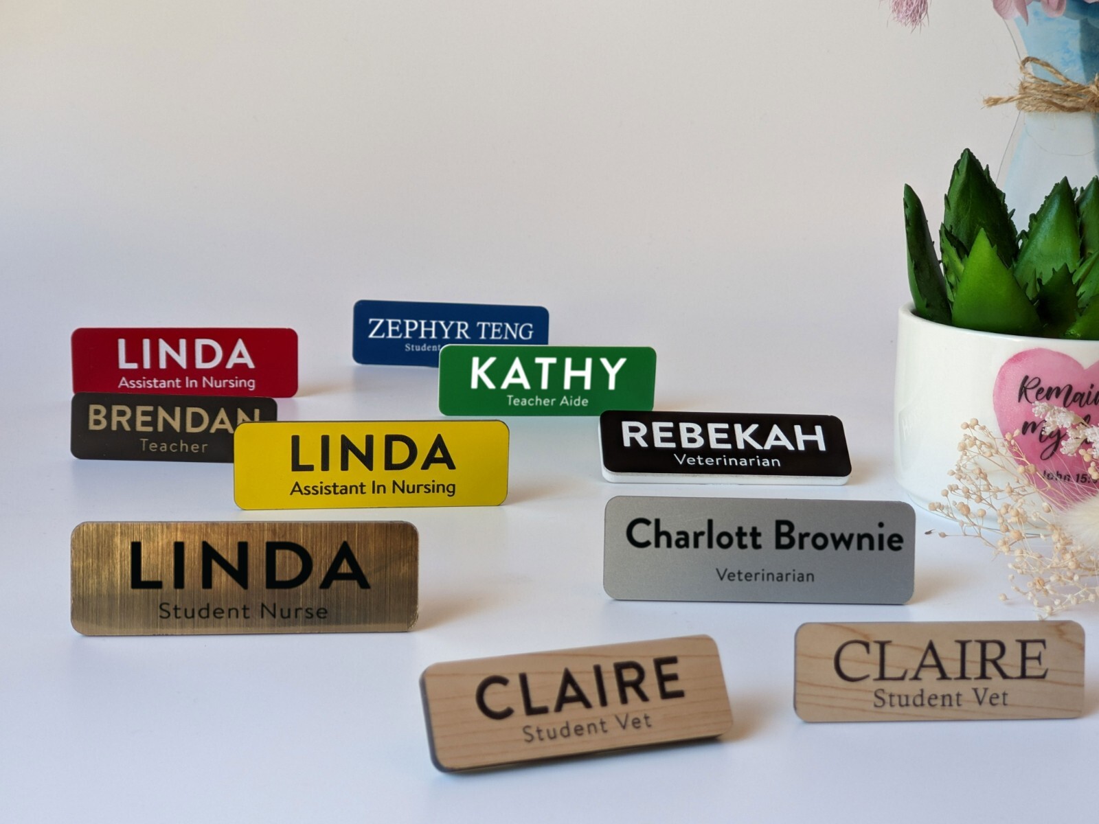 Custom Engraved Name Badge Tag Place Name Pin Fastener Magnet Staff ID