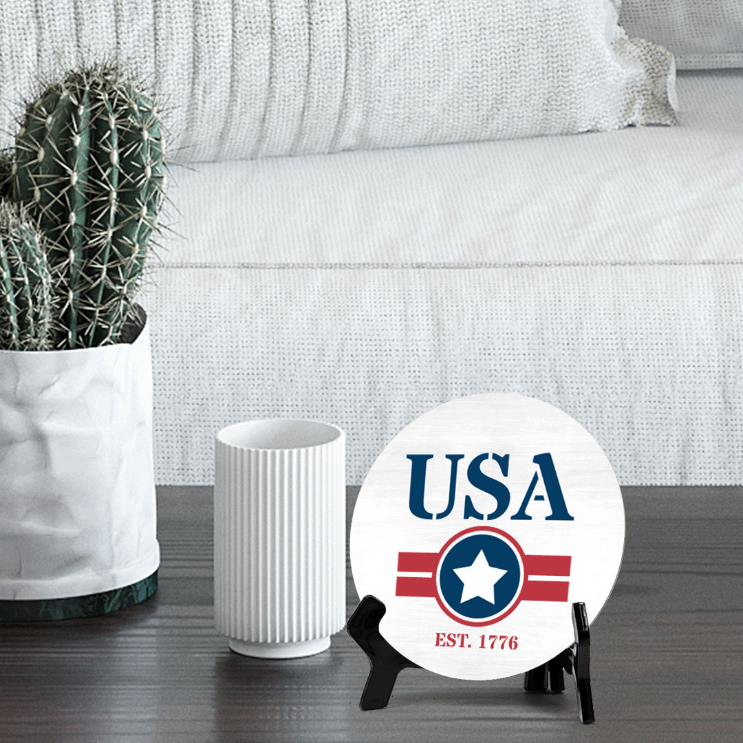 USA est. 1776 (5 x 5“) Circle Table Sign with Acrylic Stand