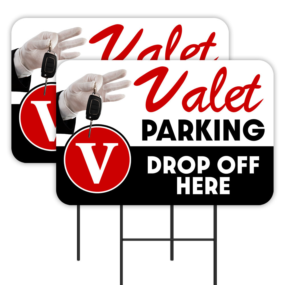 VALET PARKING 2 Pack Double-Sided Yard Signs 16&Prime; x 24&Prime; with Metal Stakes (Made i