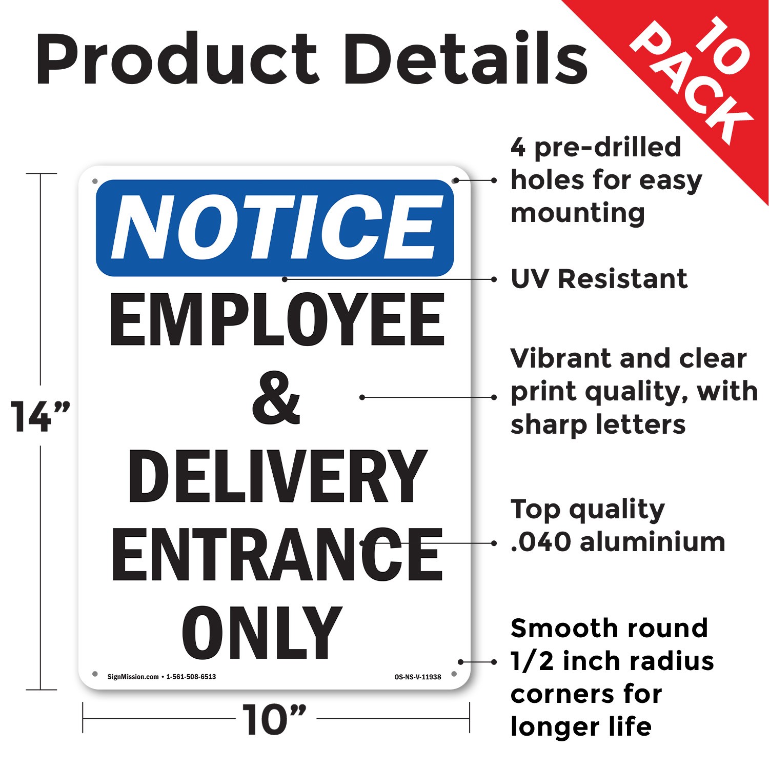 Employee And Delivery Entrance Only OSHA Notice Sign Or Decal – 5 or 10 Pack