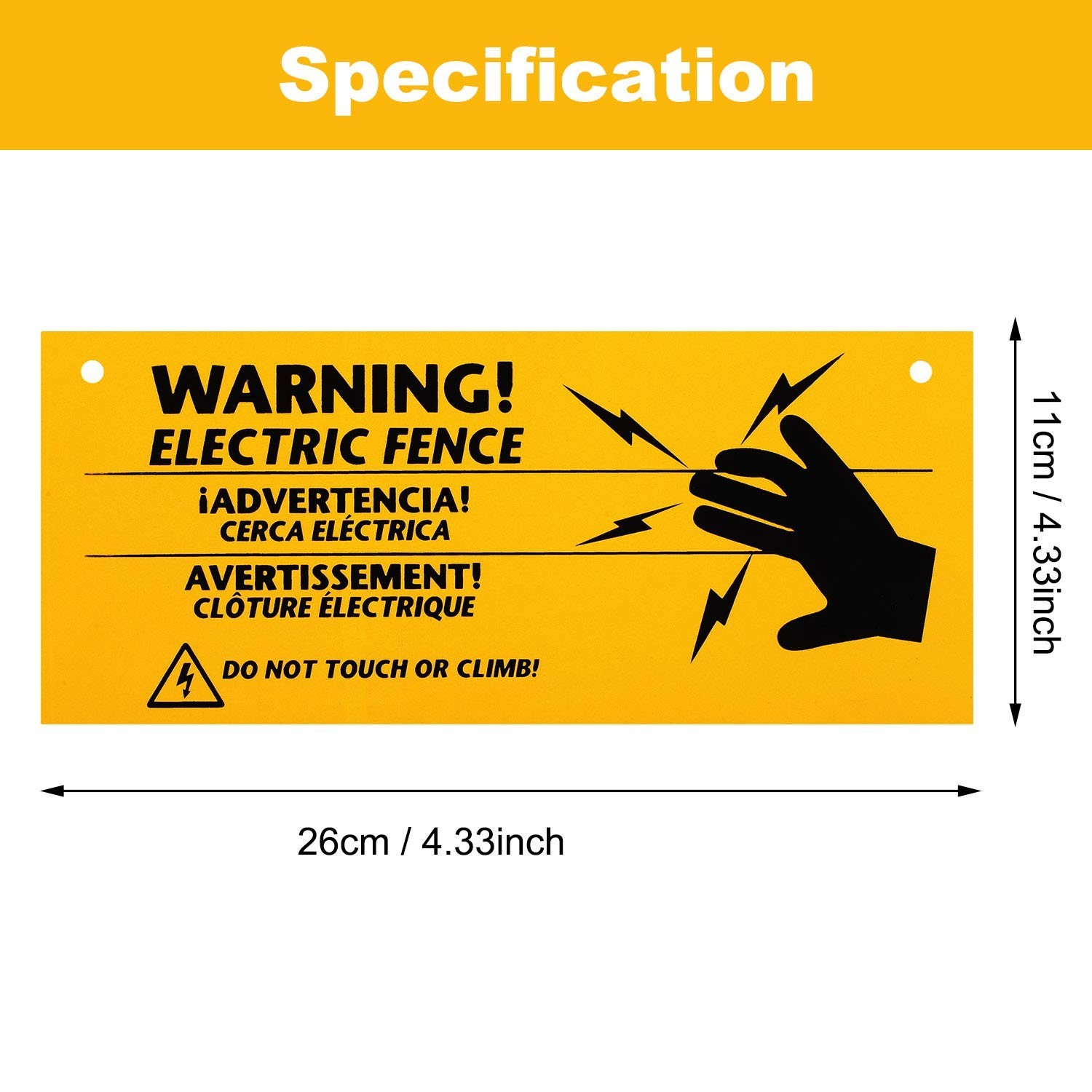 8 Pack Electric Fence Warning Signs 10X4 Yellow Black Durable Safety Signage