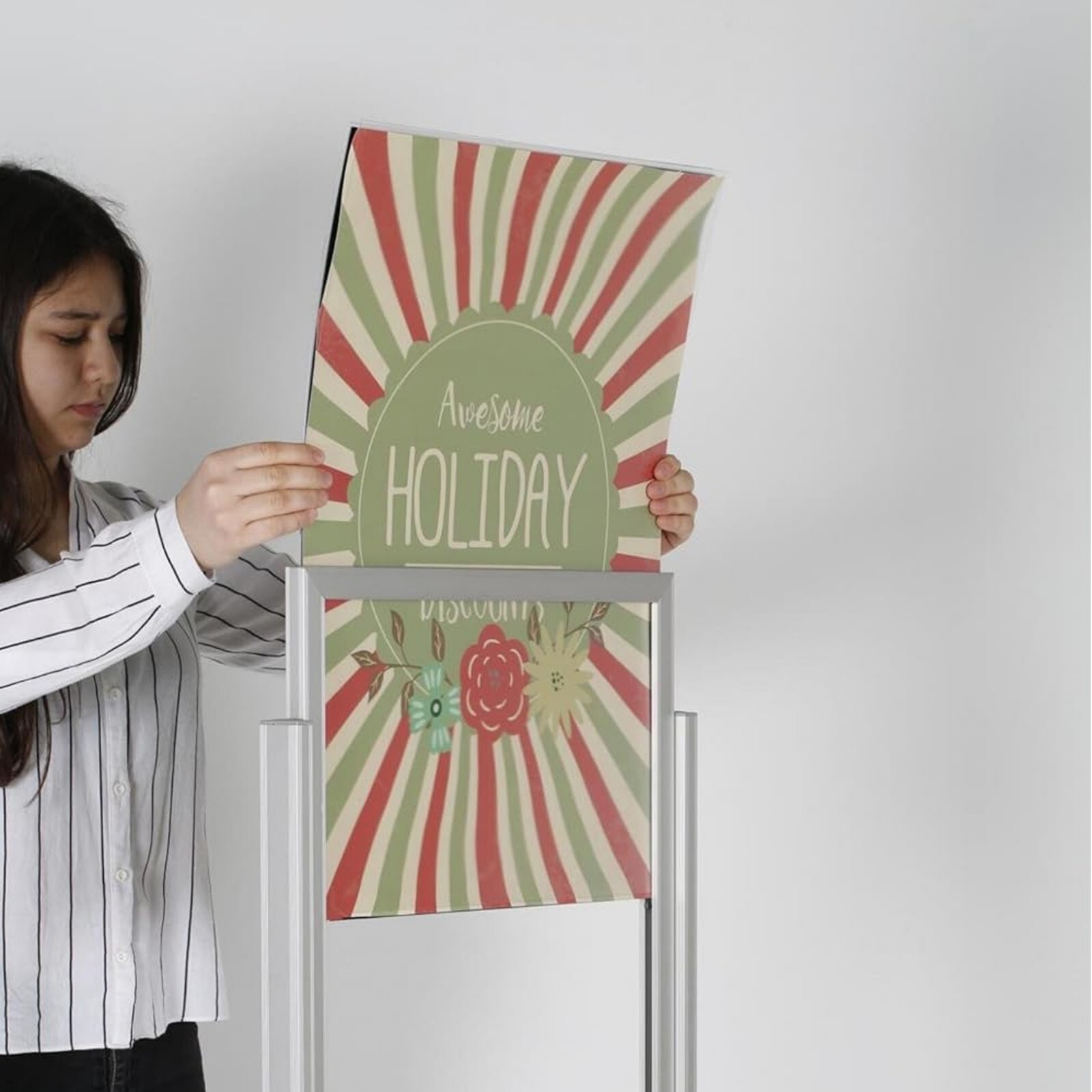 Metal Eco Info Board, Aluminum Silver 22&Prime;x28&Prime; Double Sided Sign Holder