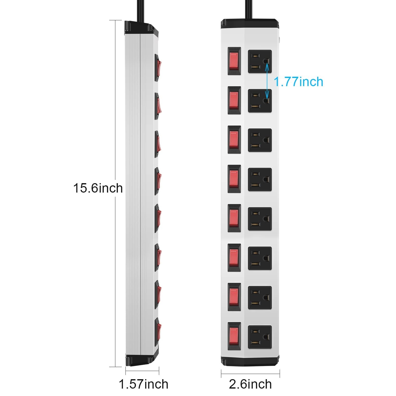 8 Outlet Metal Power Strip with Individual Switches,Heavy Duty Appliance Powe…