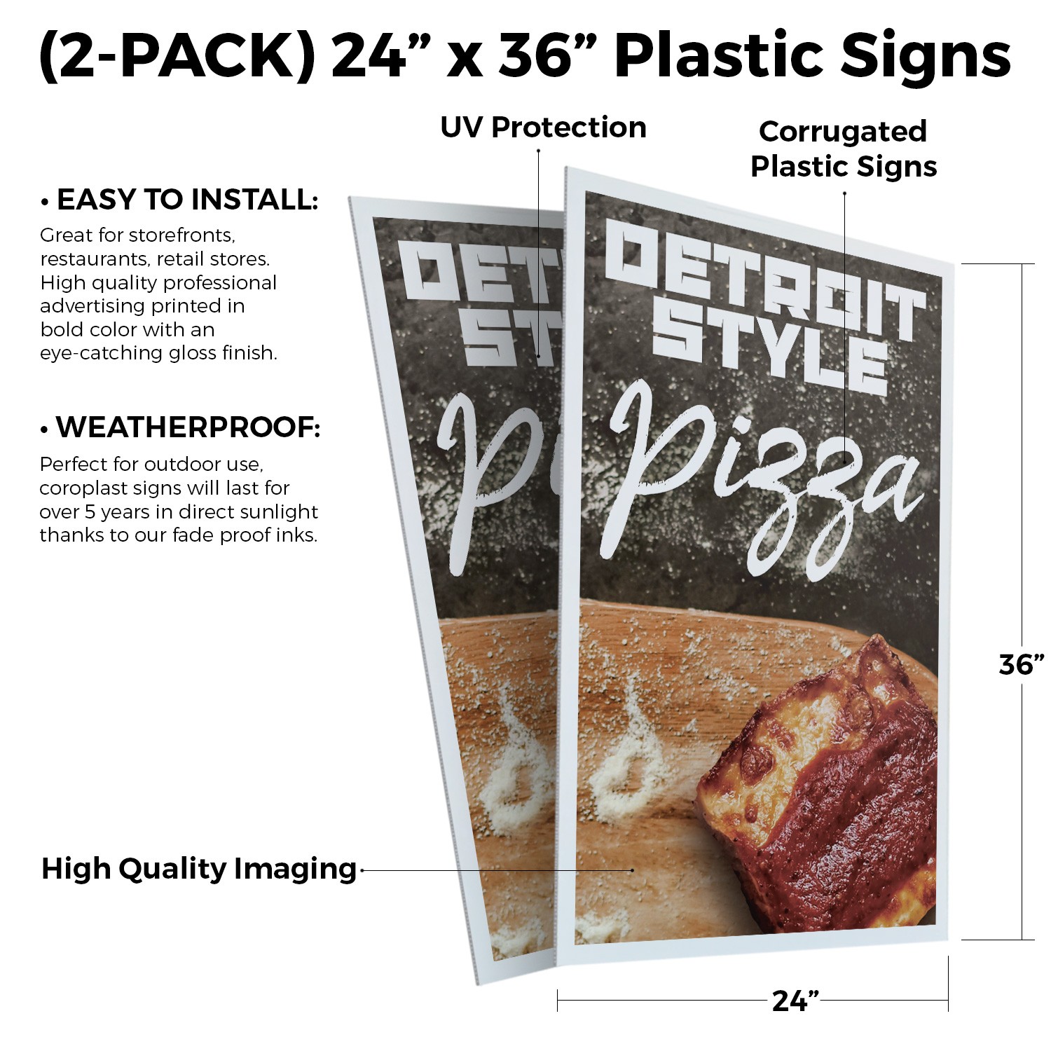 Detroit Style Pizza Heavy Duty A-Frame Sidewalk Sign Authentic Recipe Fresh