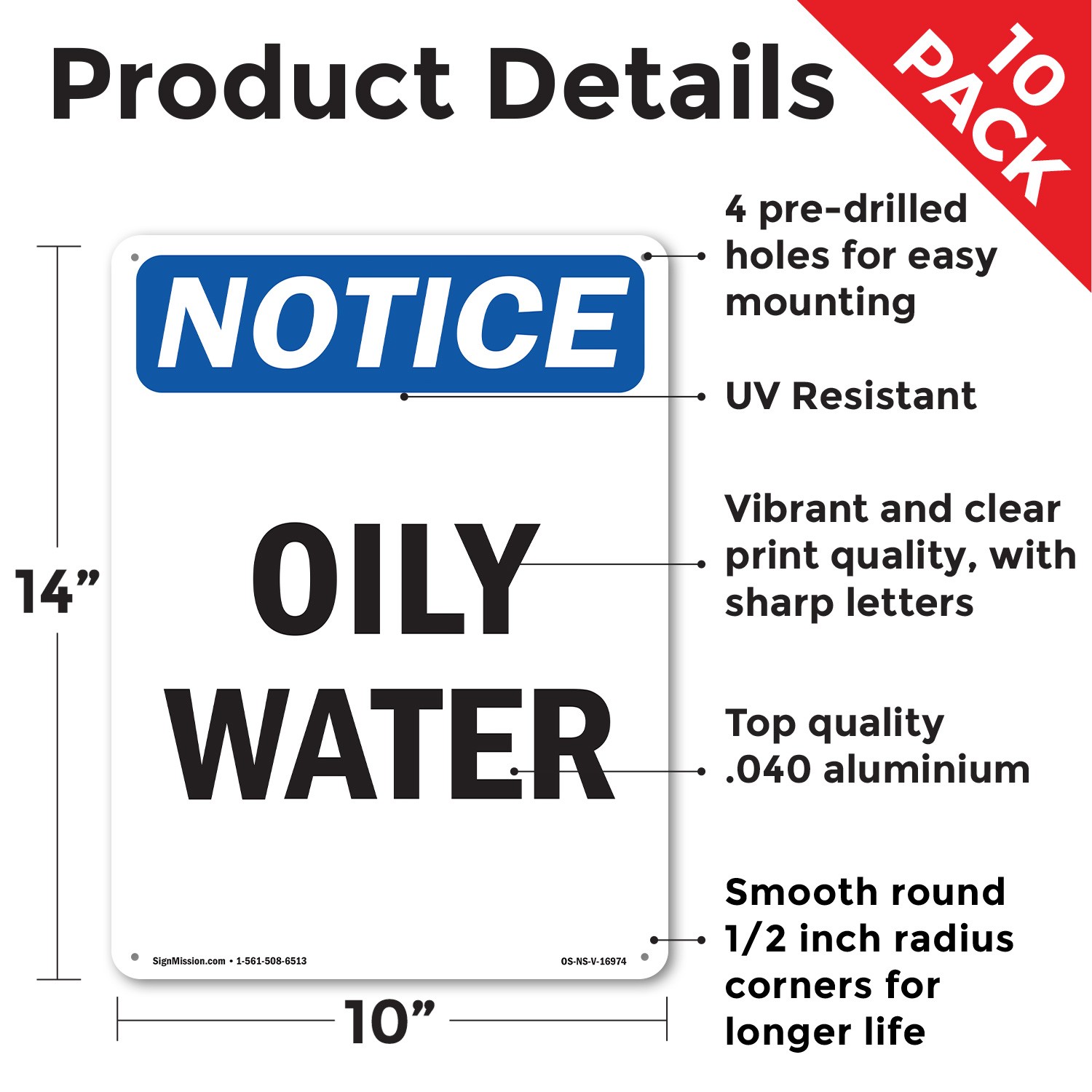 Oily Water OSHA Notice Sign Metal, Plastic, Or Decal – 5 or 10 Pack