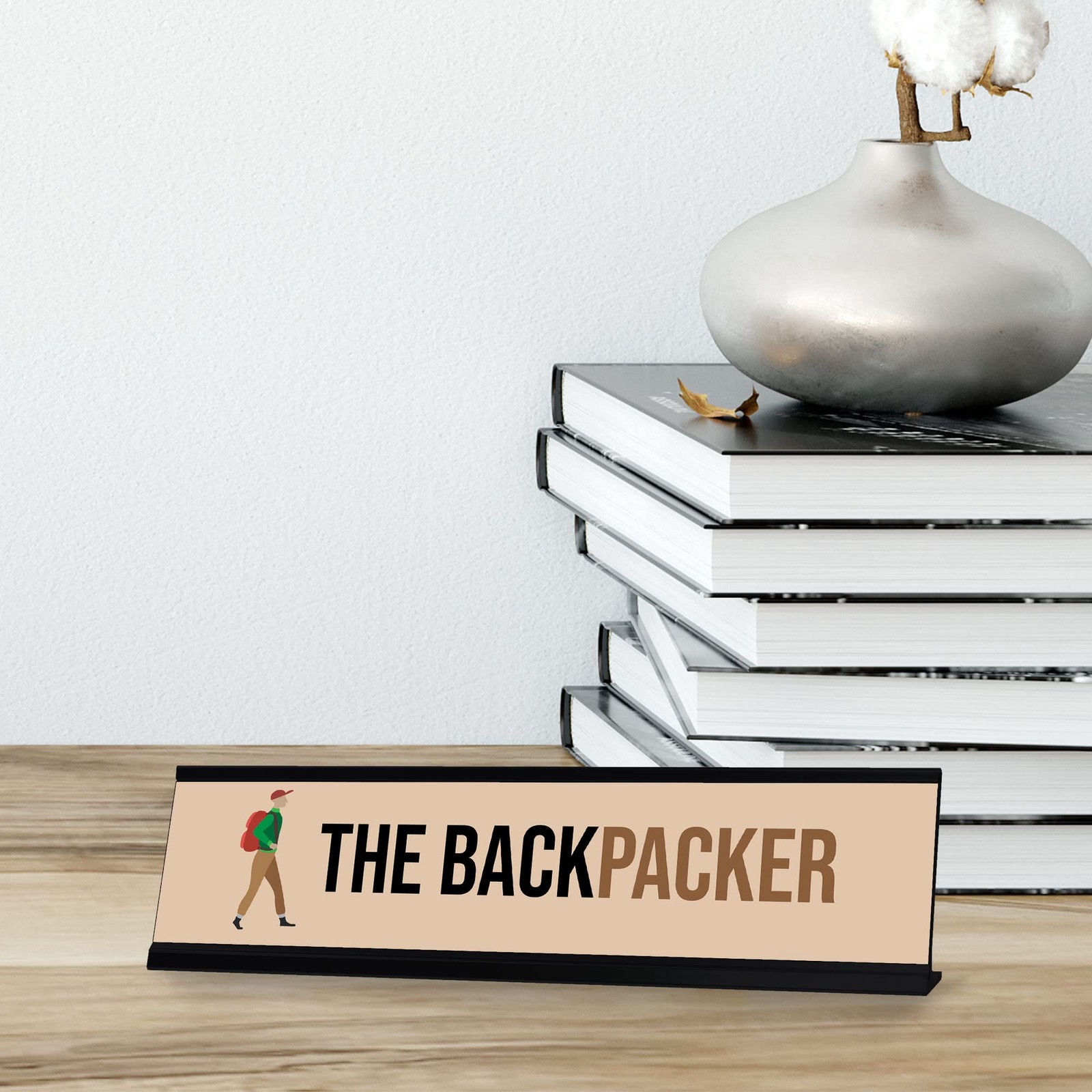 The Backpacker, Black Frame Desk Sign (2×8)