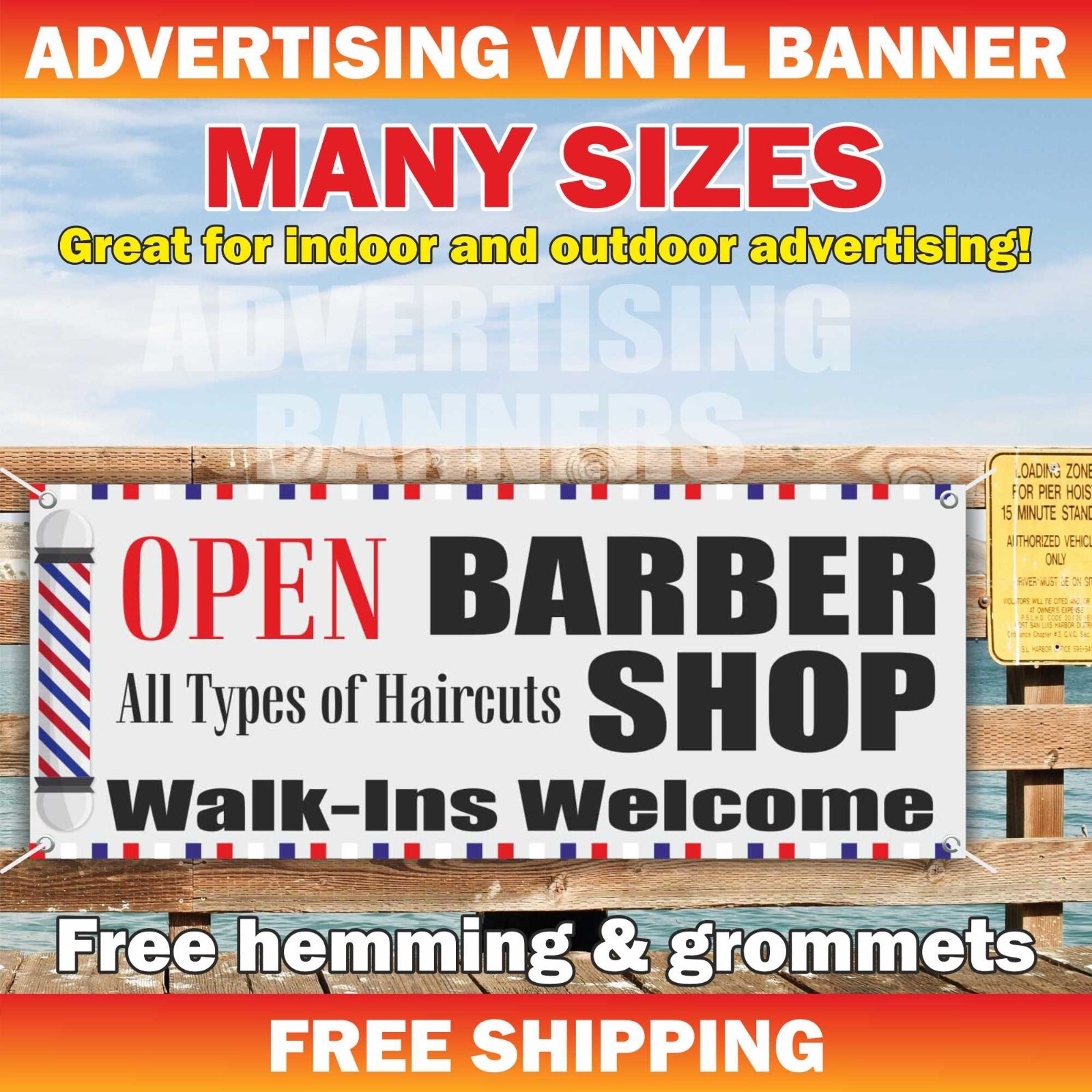 BARBER SHOP OPEN Advertising Banner Vinyl Mesh Sign Haircut Shave Salon Beauty