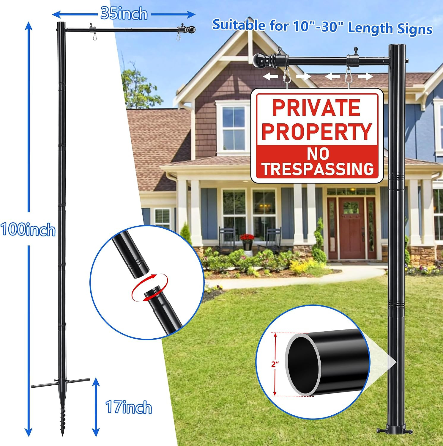 Real Estate Sign Post, 100 Inch Realtor Yard Sign Post for Sale Signs, Rent Sign