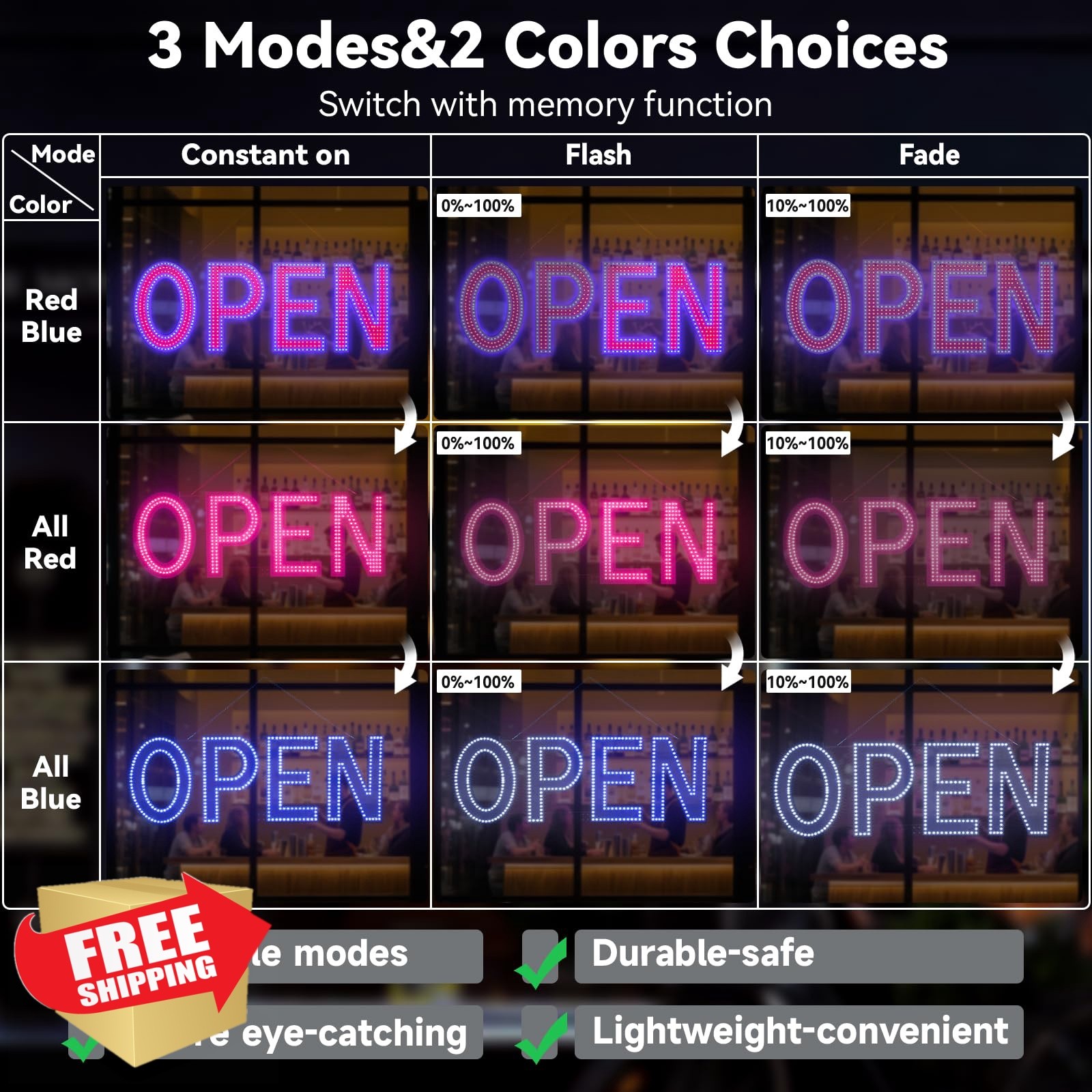 Thirdpolite 48&Prime;x17&Prime; Red and Blue LED Open Sign