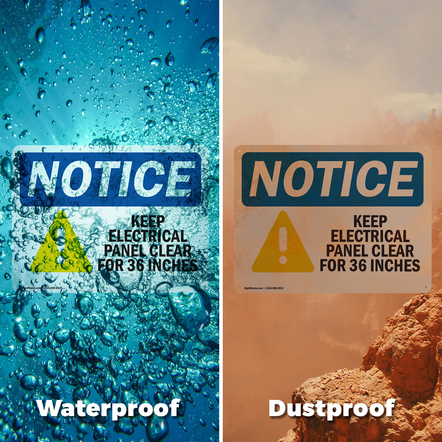 (2 Pack) Keep Electrical Panel Clear OSHA Notice Sign Decal Metal Plastic