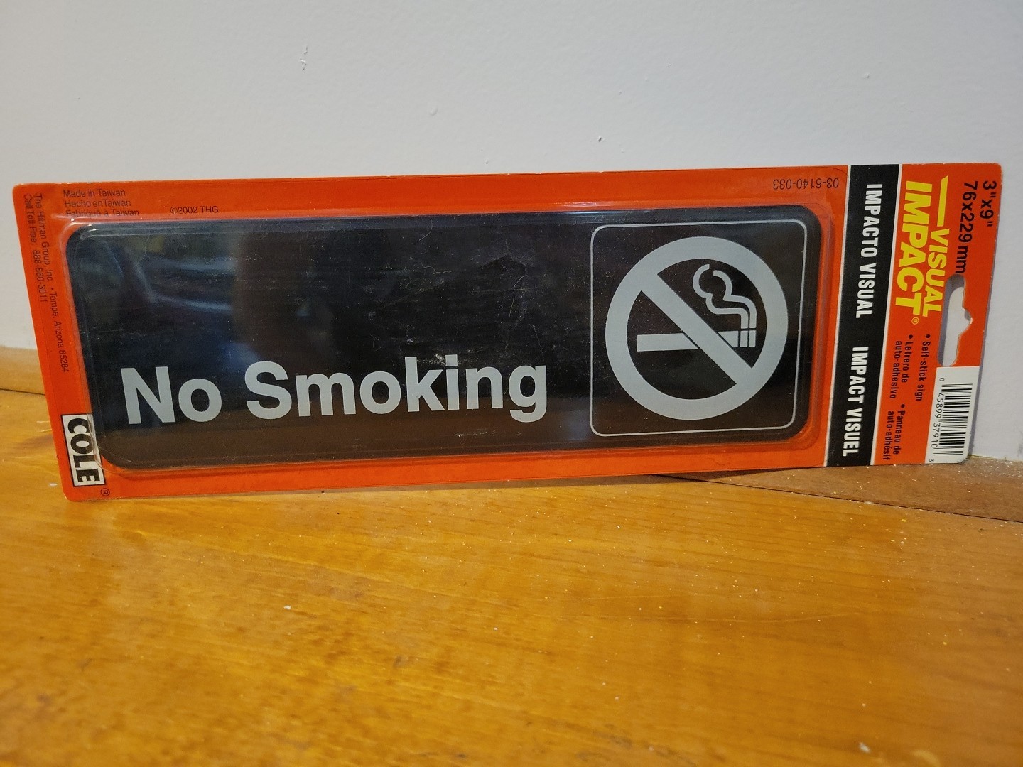 Hillman No Smoking Sign 3×9&Prime; White On Black Acrylic Business Safety