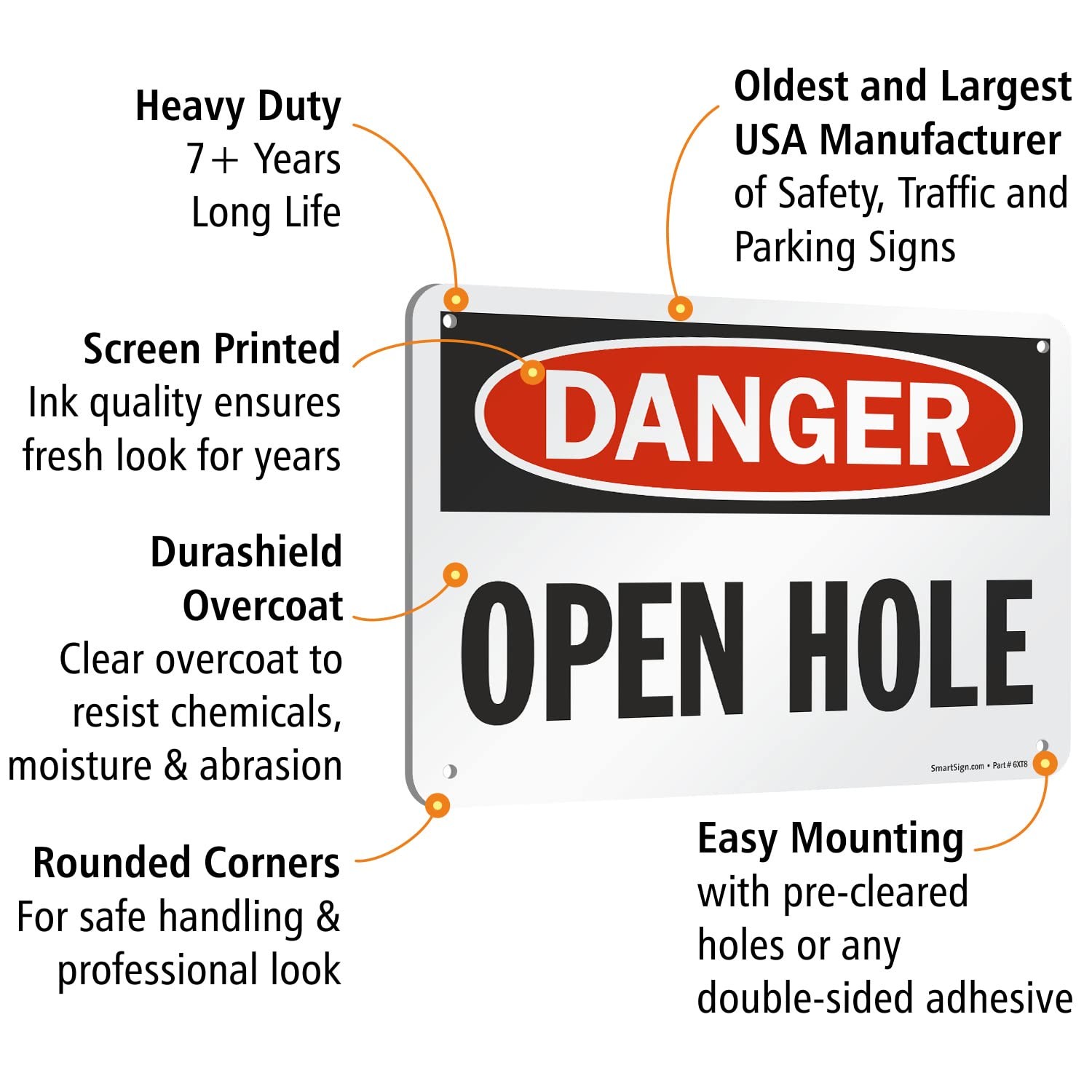 Danger Open Hole Sign 7×10 Inch Aluminum Safety Warning Placard Industrial