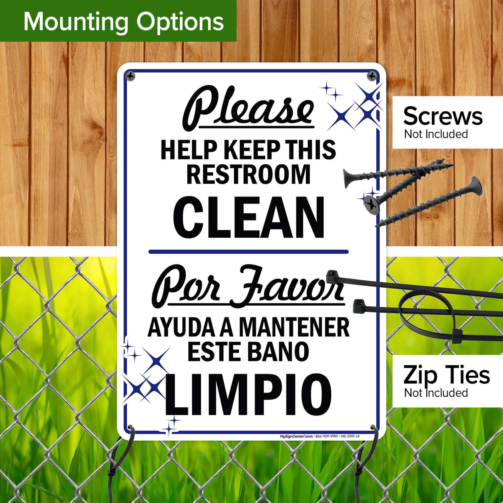 Please Help Keep This Restroom Clean Sign, Bilingual English and Spanish, 10x…