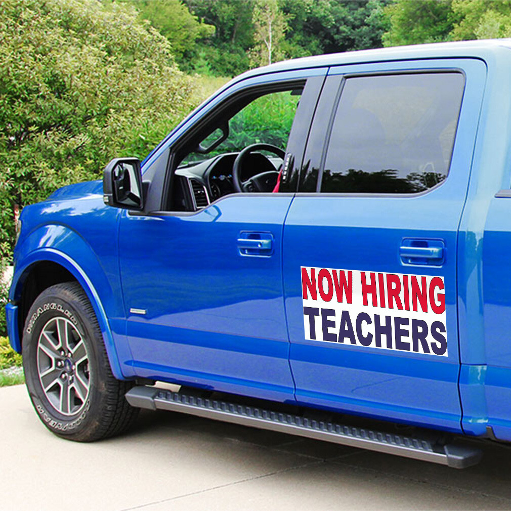 Car Magnet Set of 2 Now Hiring Teachers Red Blue Car Advertising Industrial Sign