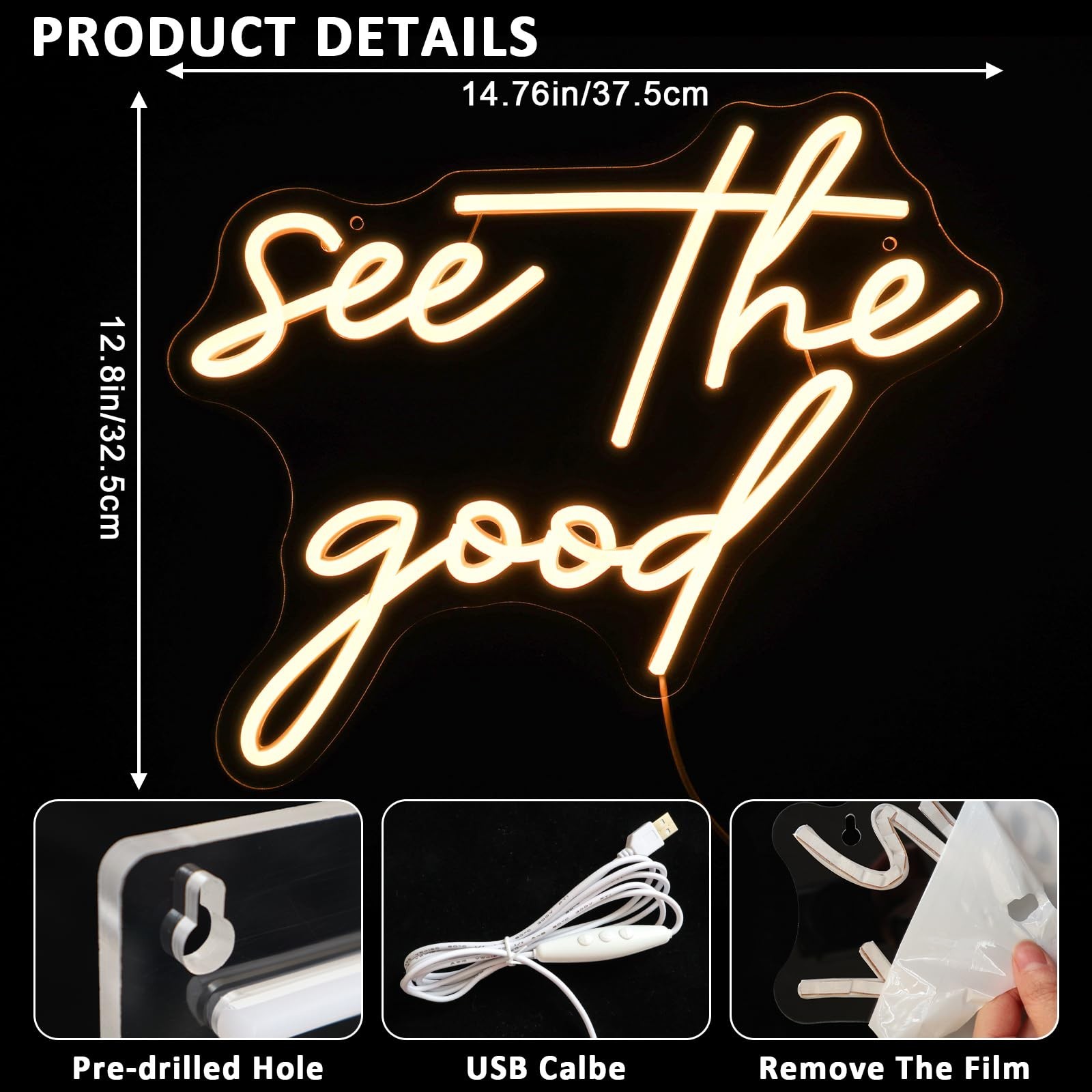 See The Good Neon Sign for Wall Decor, Warm White Led Signs for Room, USB Dim…