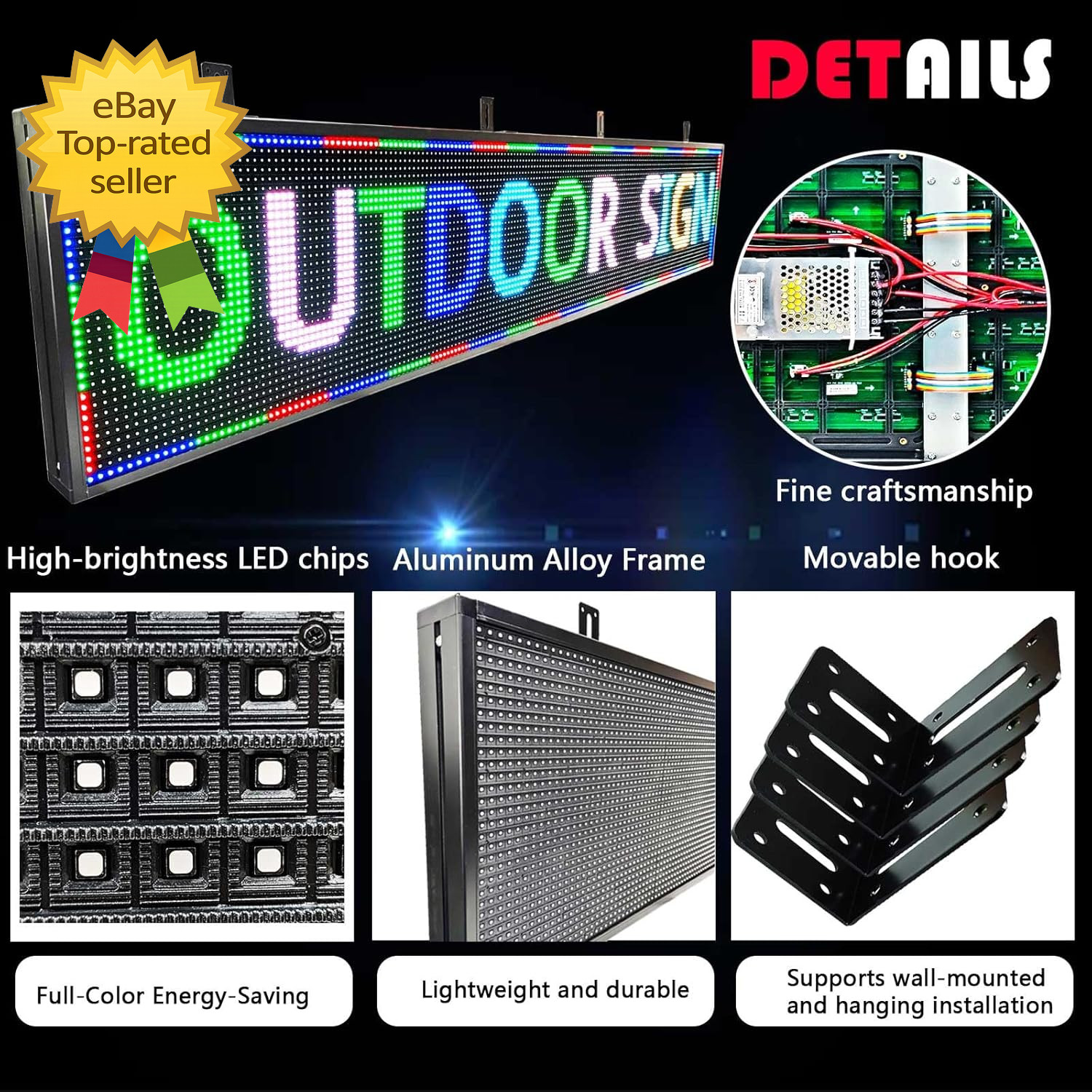 HS P10 77 »X14 » Led Sign Outdoor Digital Open Neon Programmable Scrolling Hig