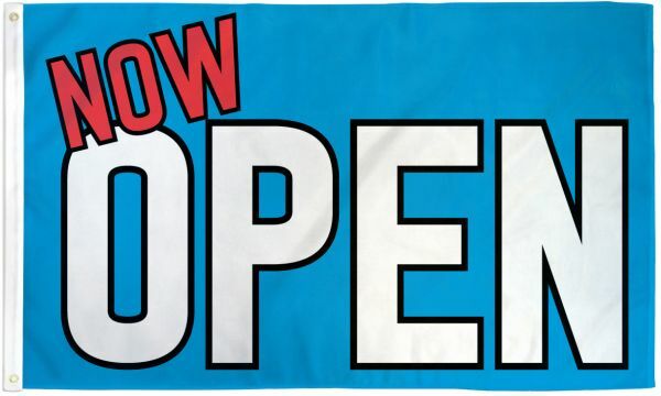 Now Open Flag 3x5ft We&rsquo;re Open Now Open Banner Sign Blue White Open Flag