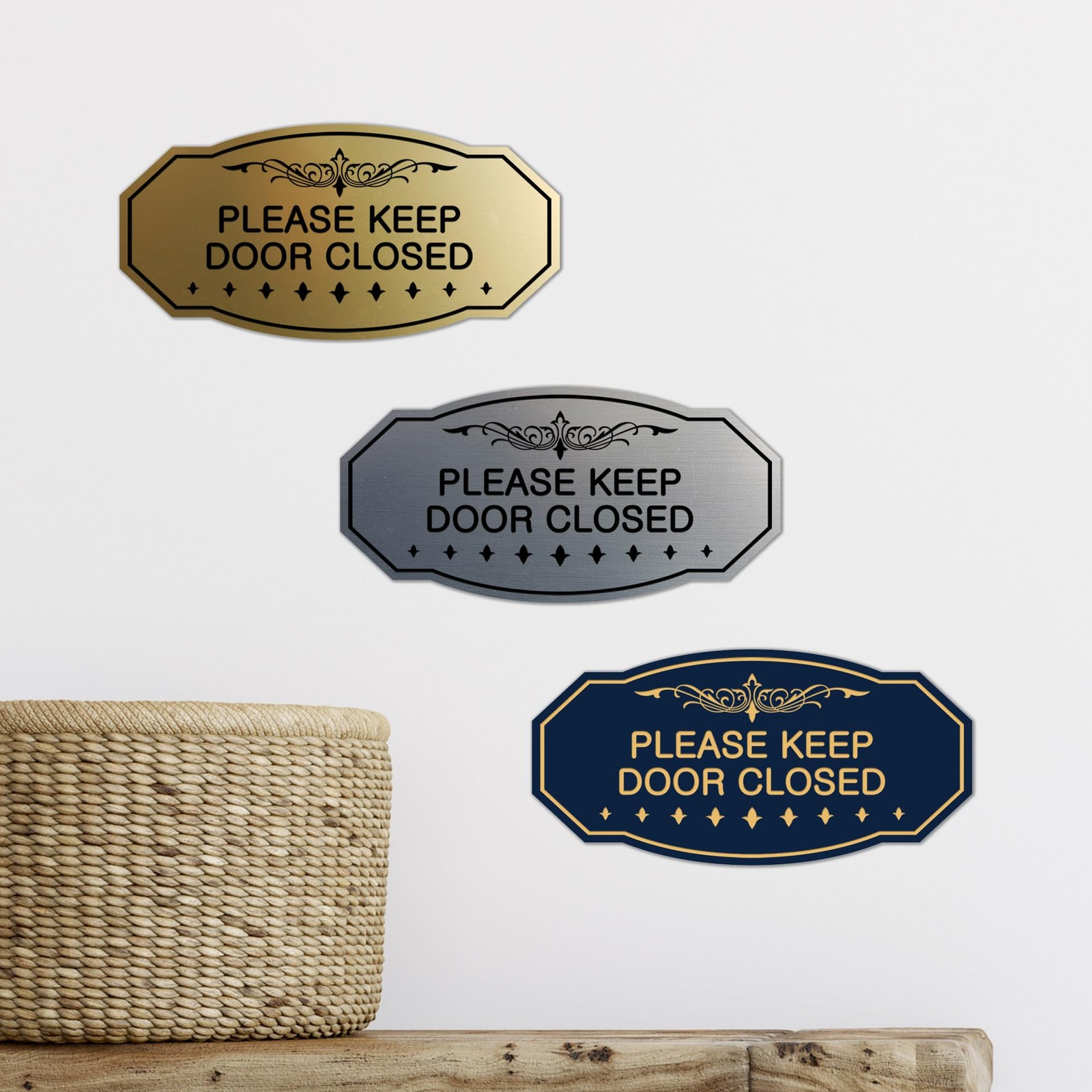 Victorian Please Keep Door Closed Sign (Black /Gold) – Small 3&Prime; X 6&Prime;